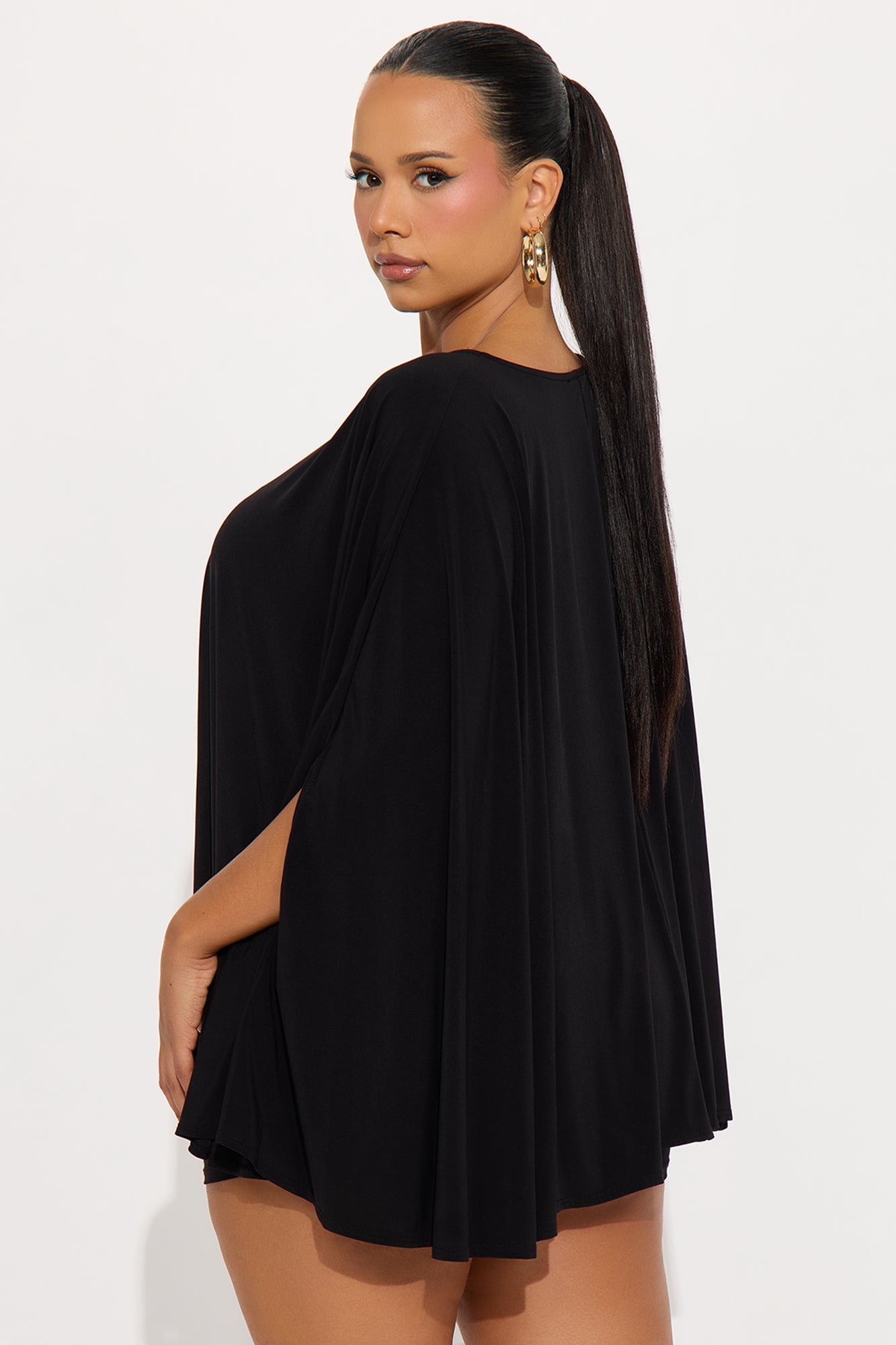 Left You Unread Draped Cape Short Set - Black