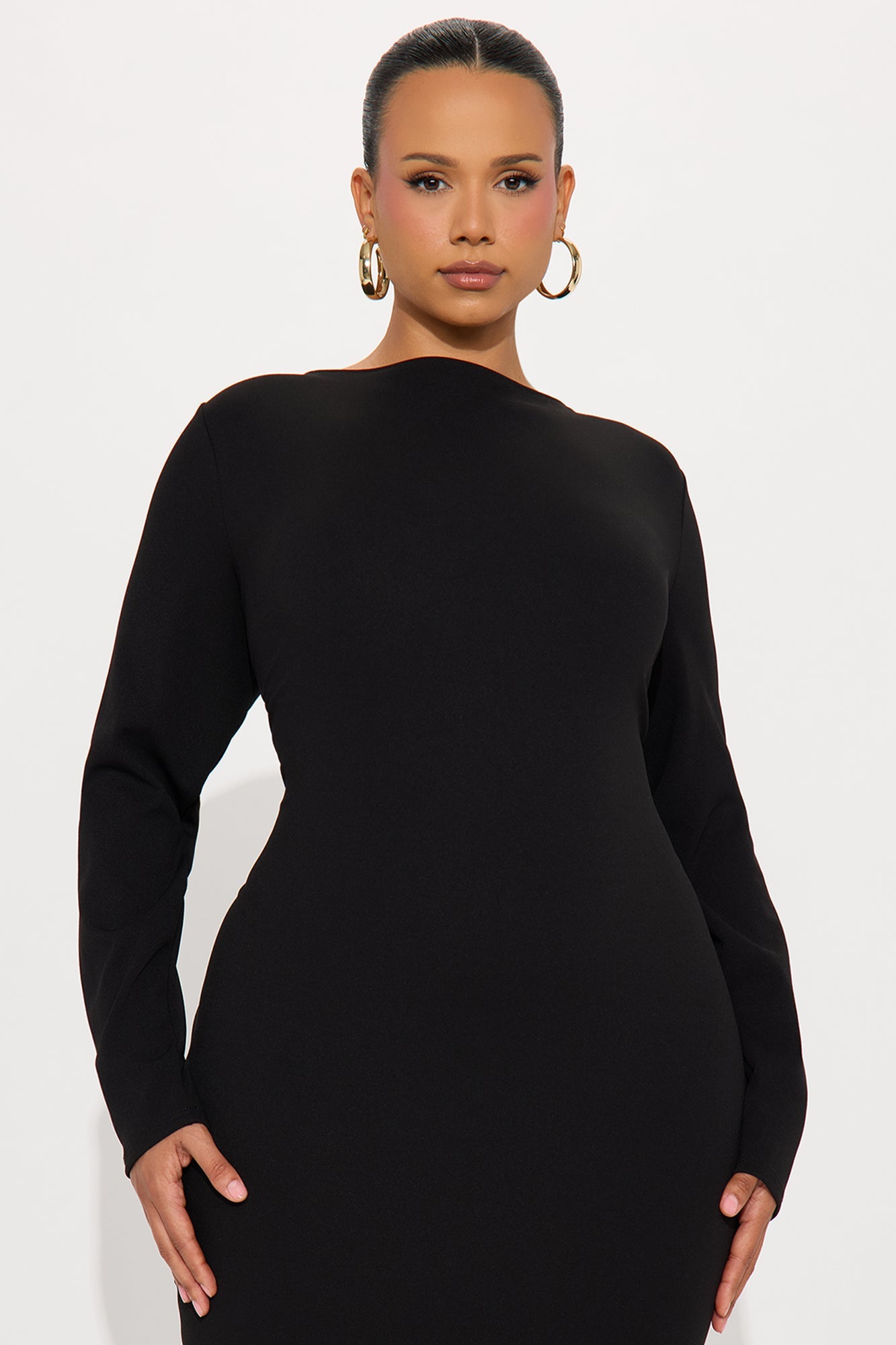 Bianca Long Sleeve Peplum Midi Dress - Black