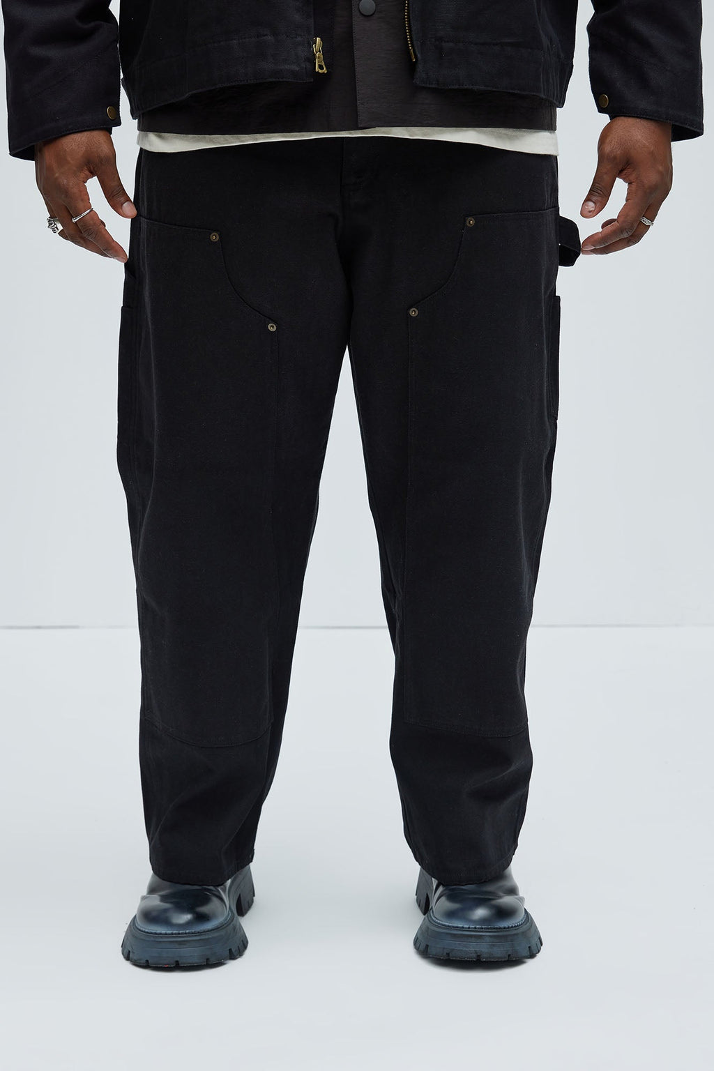 Alexander Double Knee Straight Utility Canvas Pants - Black