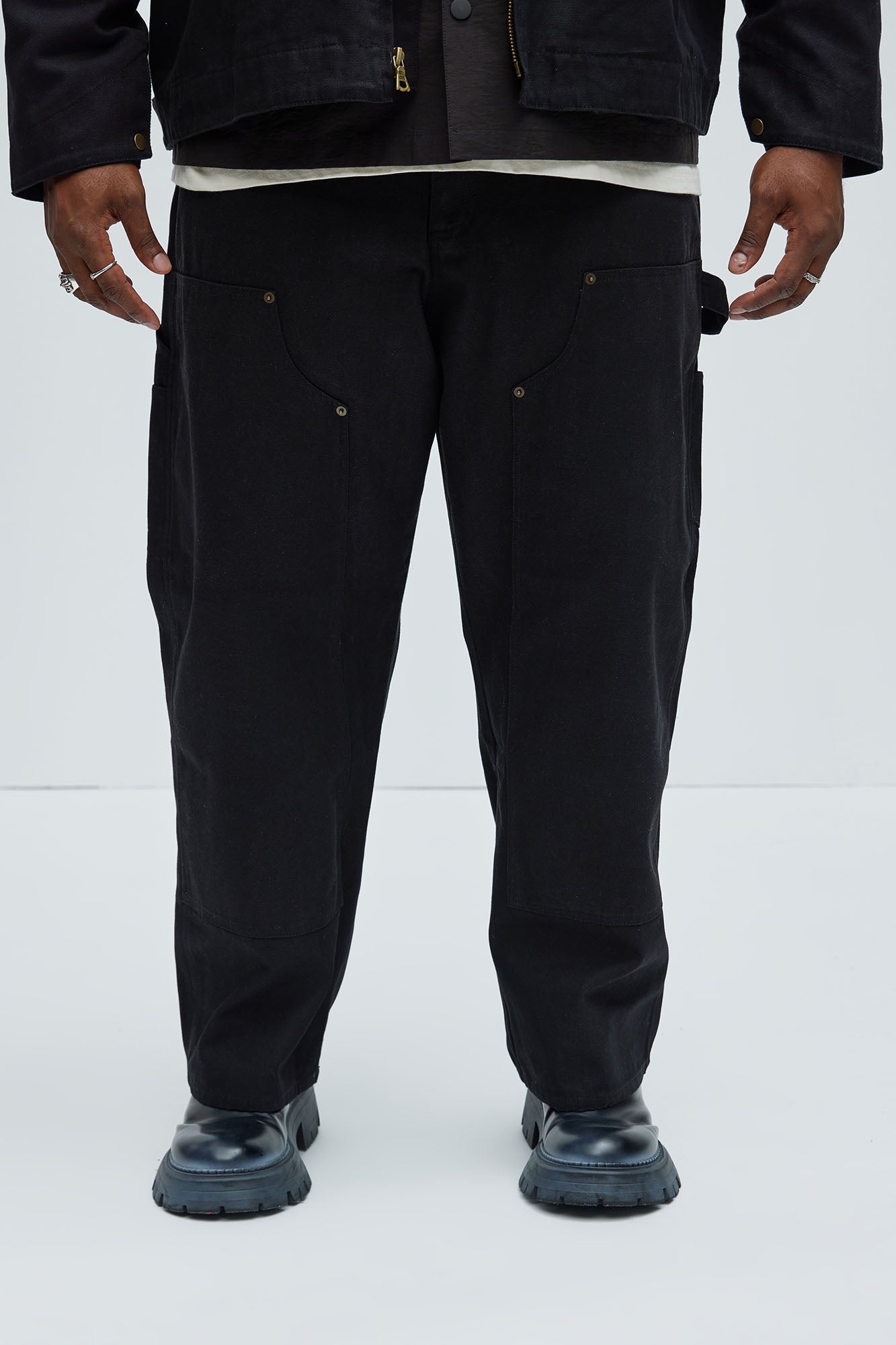 Alexander Double Knee Straight Utility Canvas Pants - Black