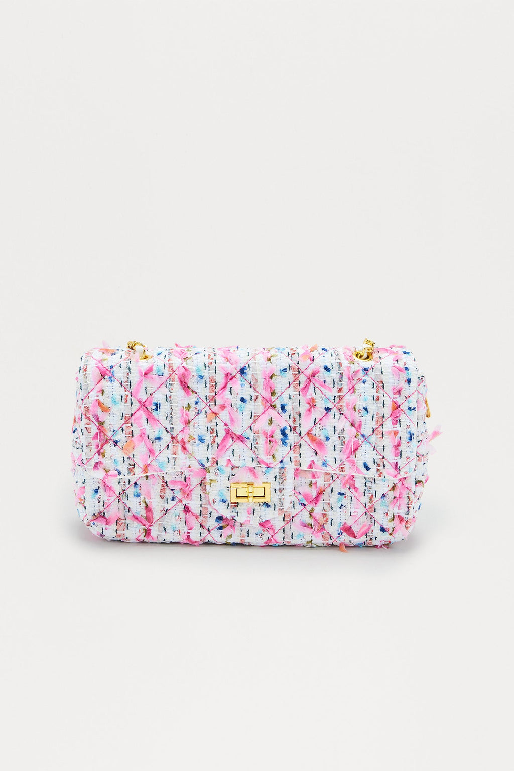 Clueless Chic Tweed Crossbody Handbag - Pink/combo