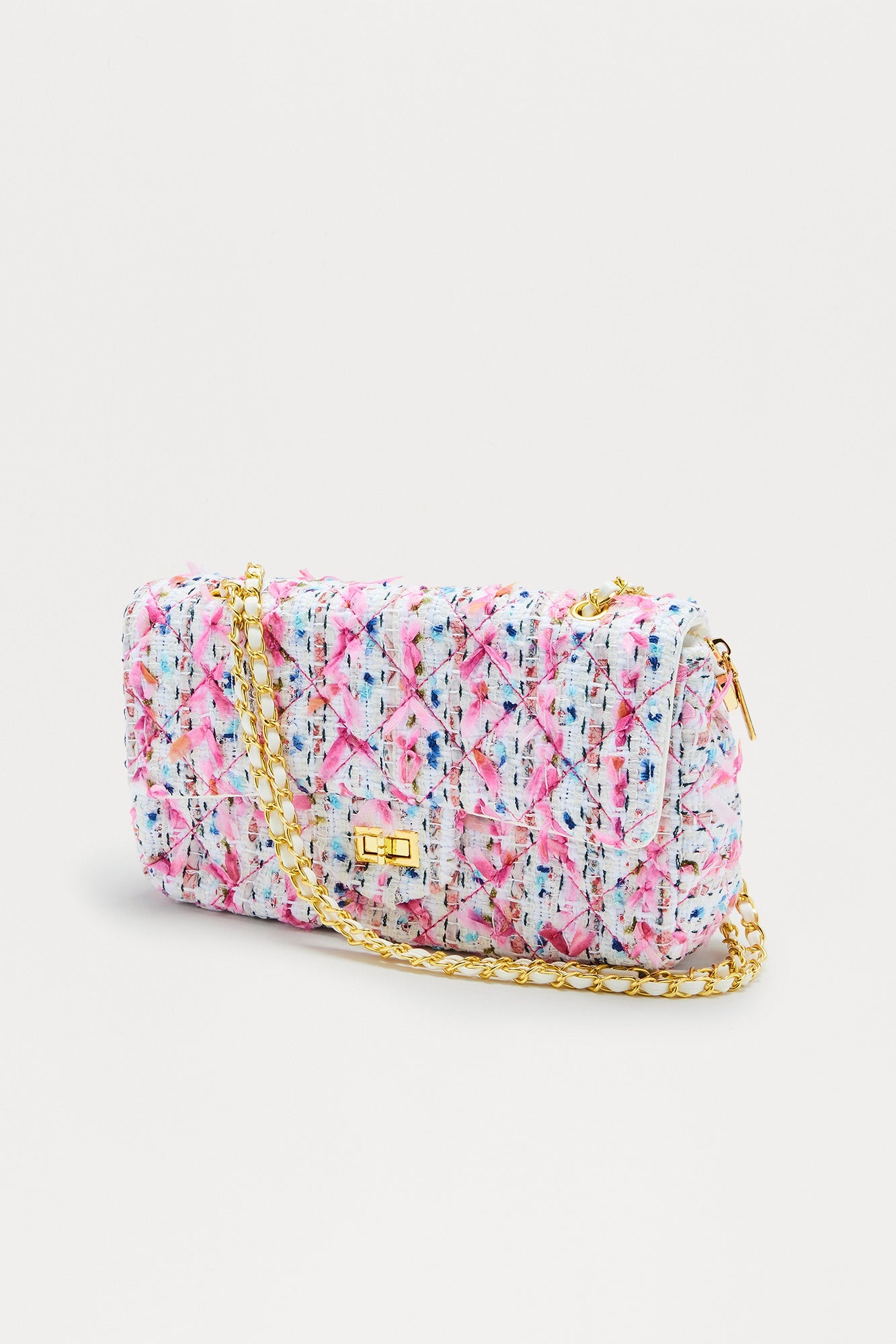 Clueless Chic Tweed Crossbody Handbag - Pink/combo