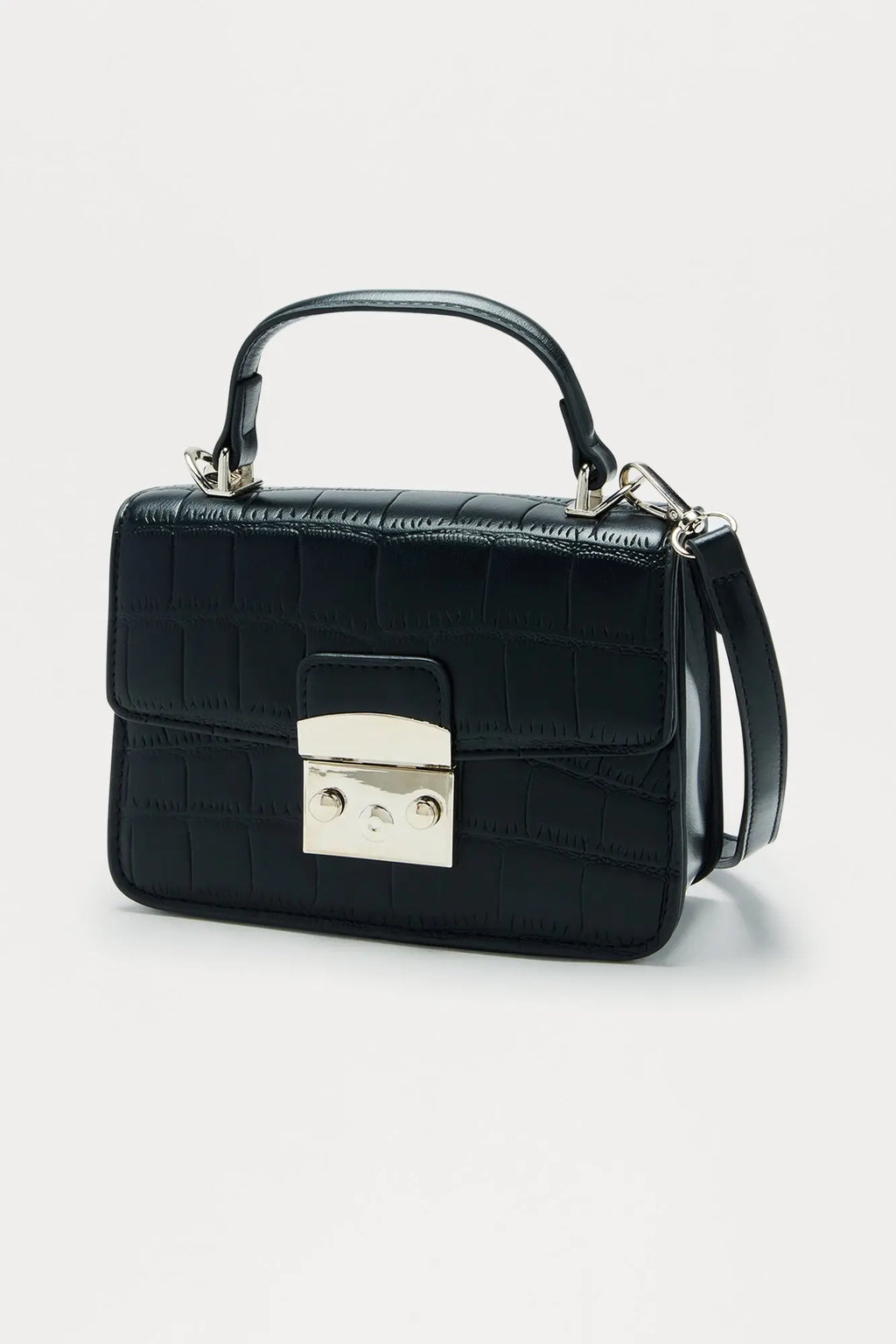 Snapped Up Embossed Croc Handbag - Black 