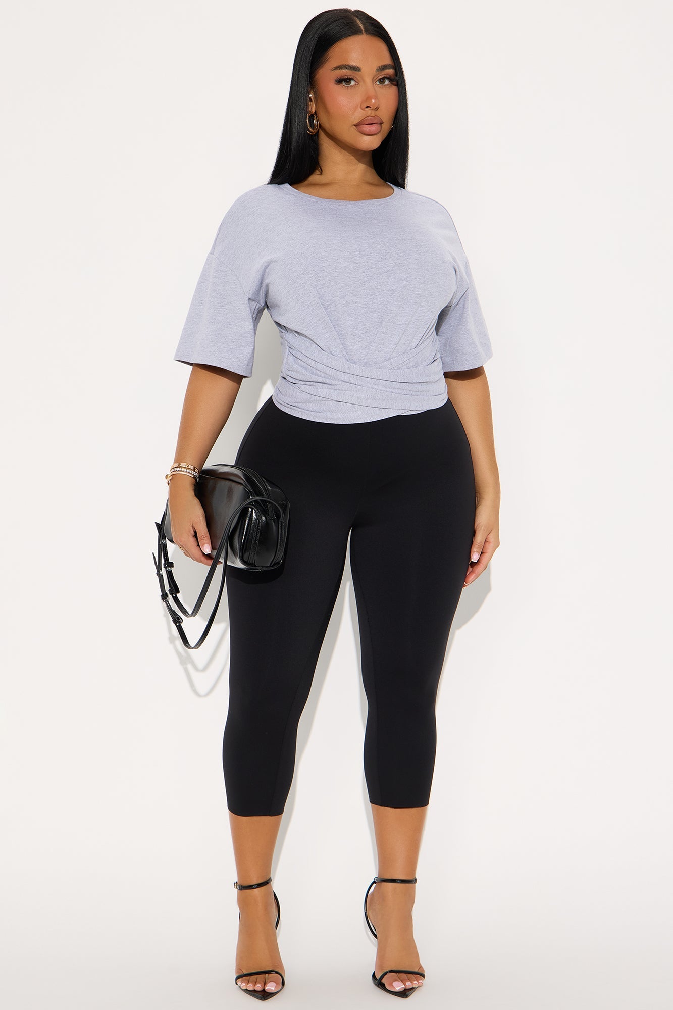 Zero Warning Tie Waist Short Sleeve Tshirt - Heathered Grey