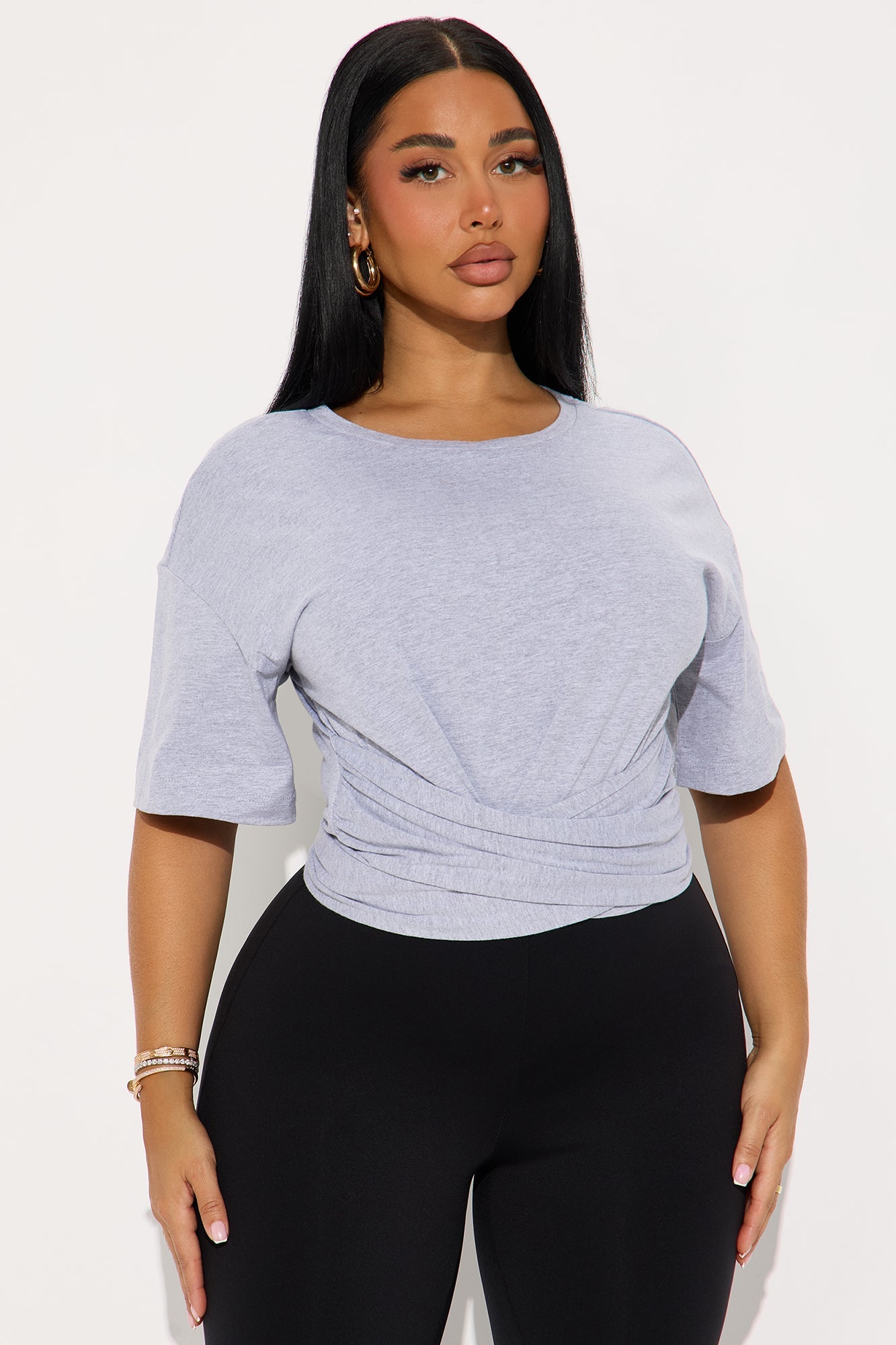 Zero Warning Tie Waist Short Sleeve Tshirt - Heathered Grey