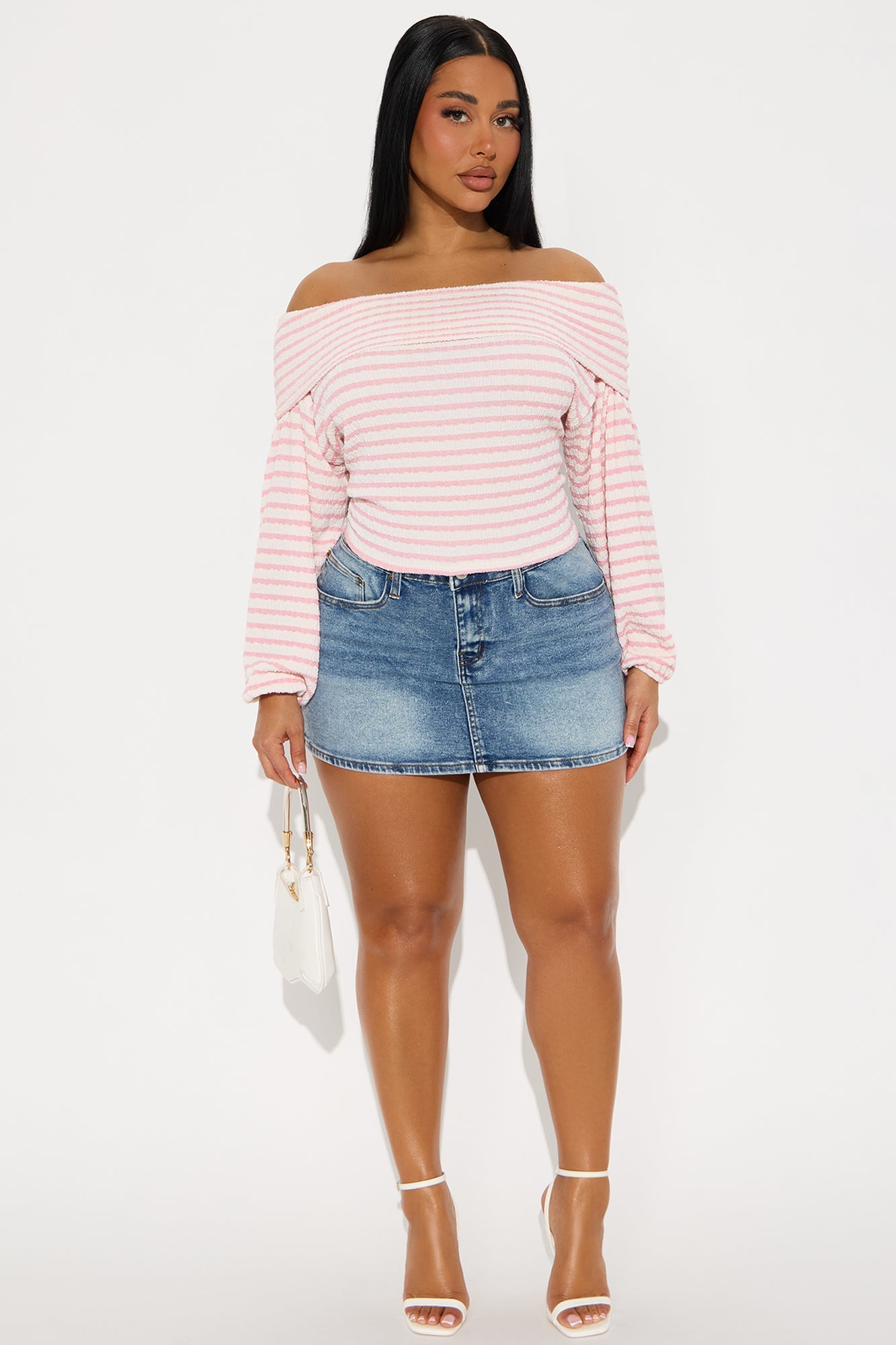 Swan Long Sleeve Off Shoulder Top - Pink/combo