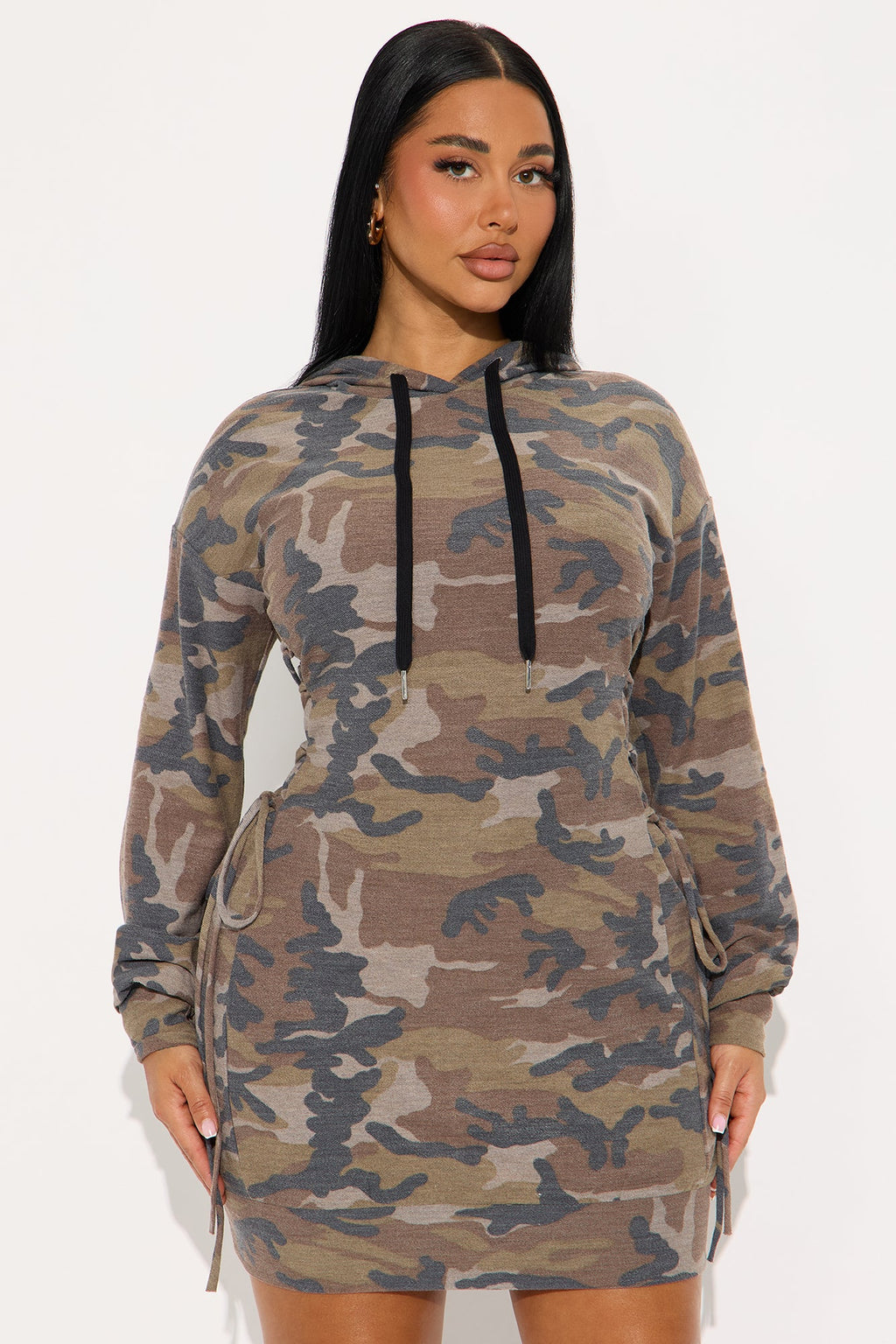 Can You See Me Lace Up Sweatshirt Mini Dress - Camouflage