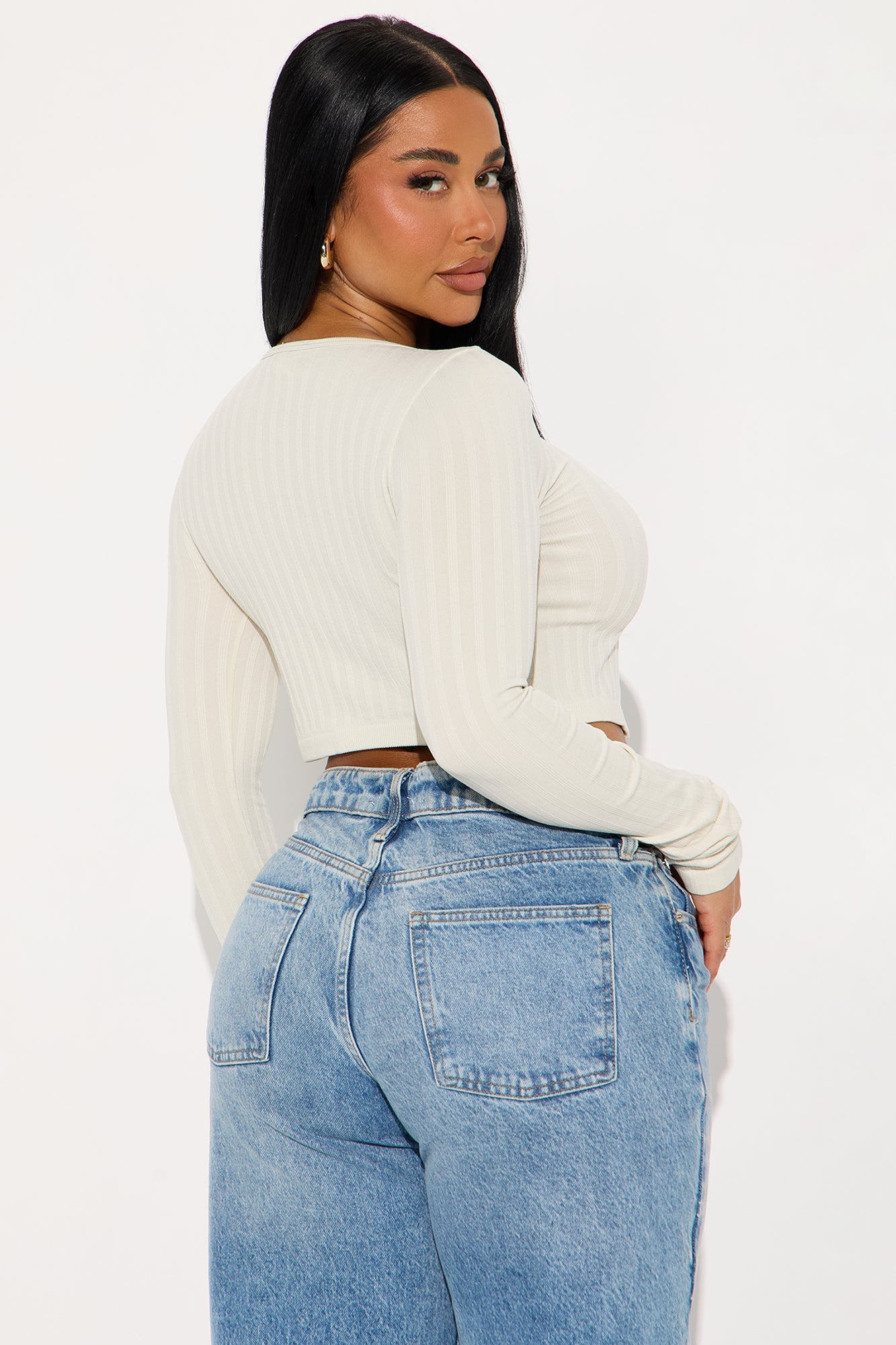 Tove Long Sleeve Ribbed Top - Stone