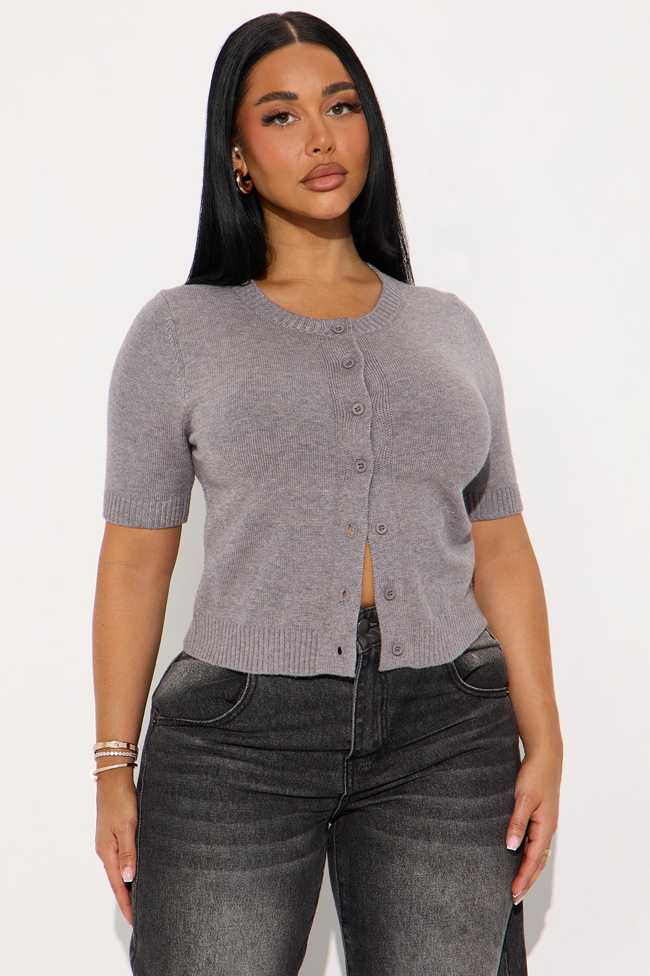 Too Cute Short Sleeve Cardigan - Grey