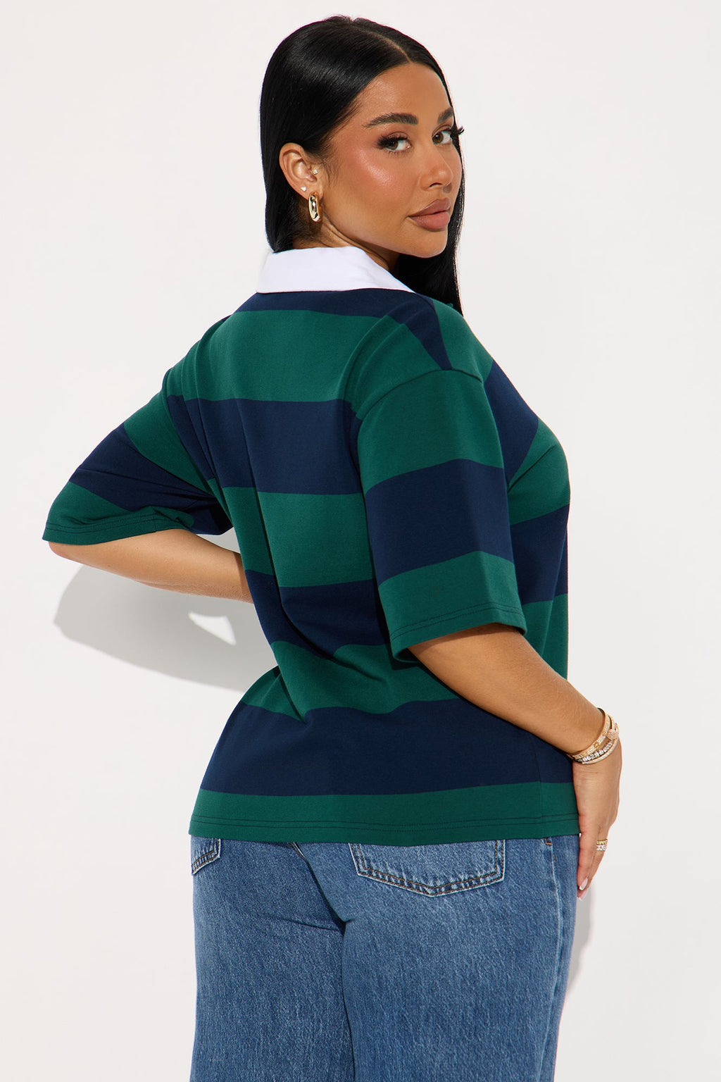 Avery Striped Short Sleeve Polo Top - Green/combo