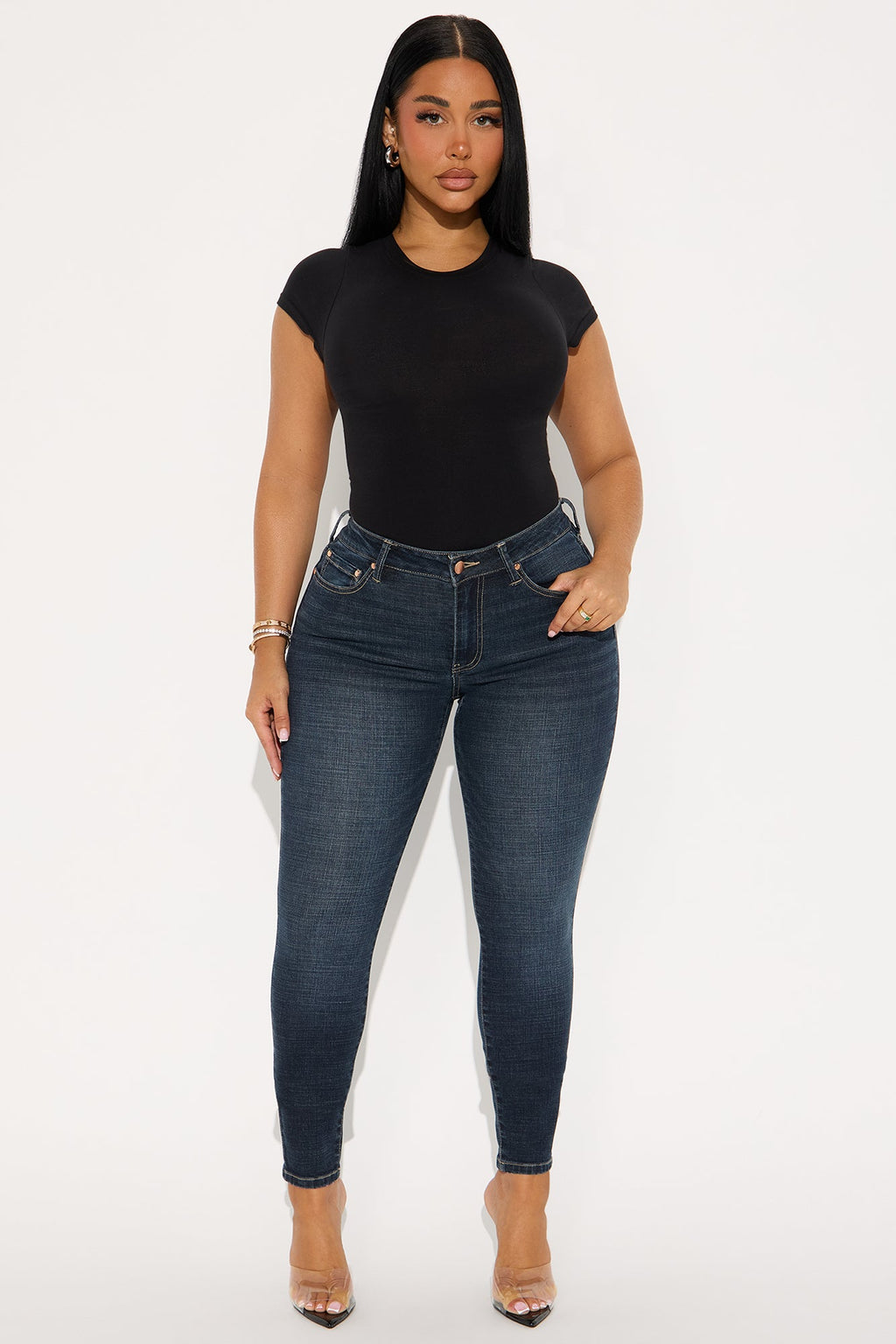 Much Better Crosshatch Skinny Jeans - Dark Wash