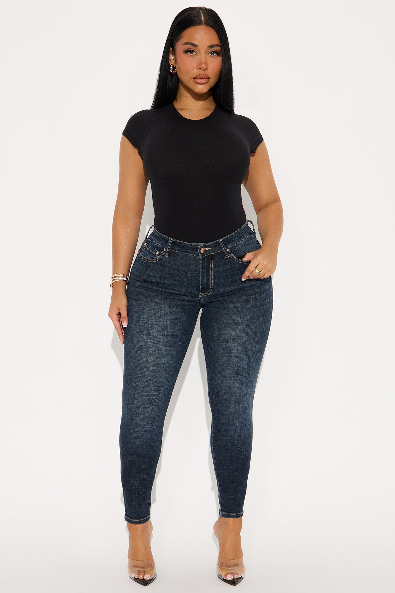 Much Better Crosshatch Skinny Jeans - Dark Wash
