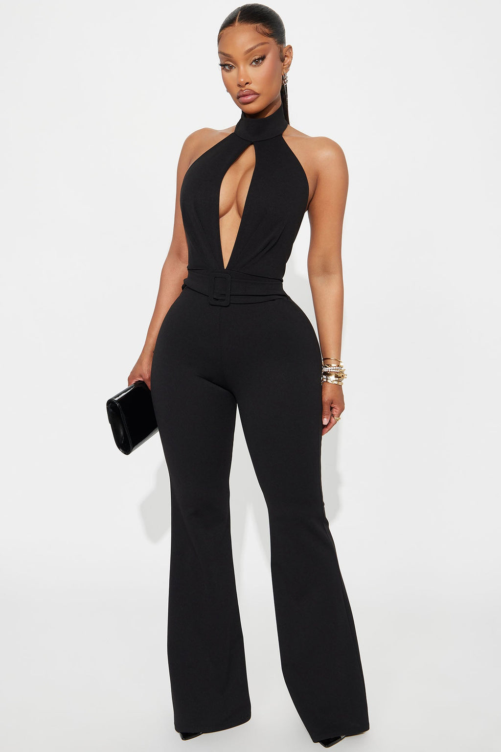 Jayleen Halter Belted Jumpsuit - Black