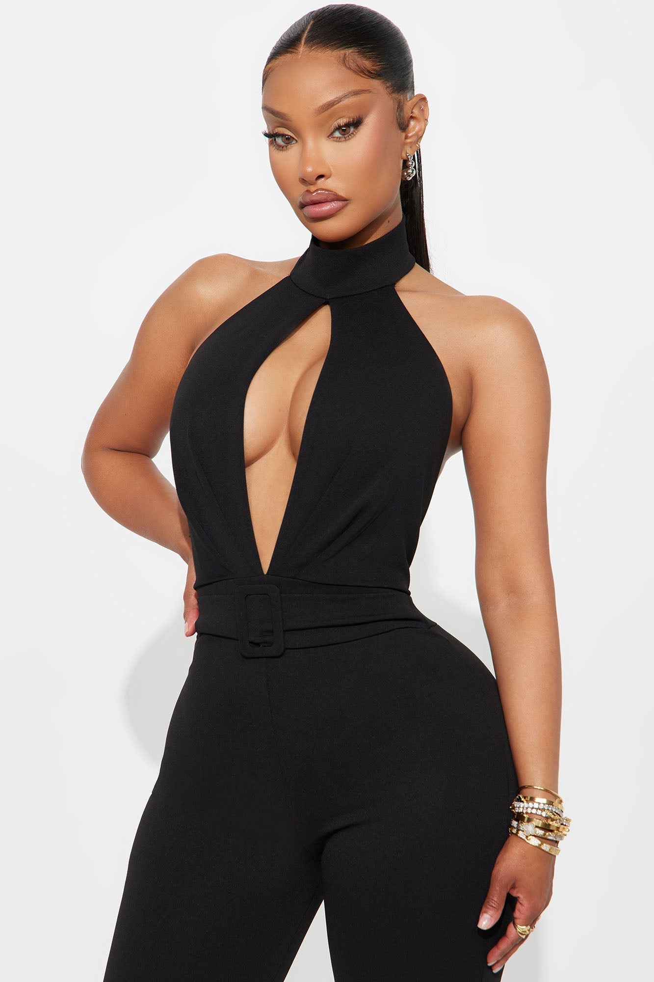 Jayleen Halter Belted Jumpsuit - Black