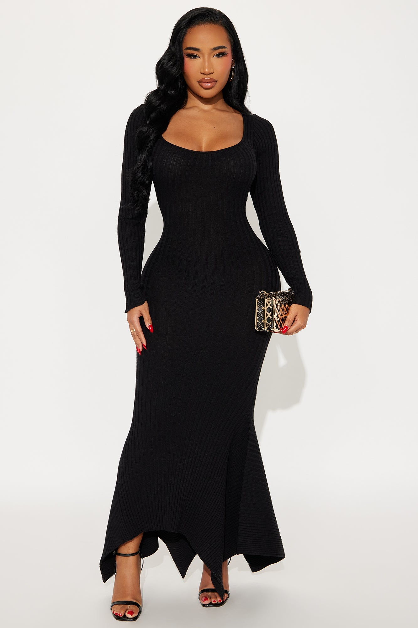 Kaylie Scoop Neck Sweater Maxi Dress - Black