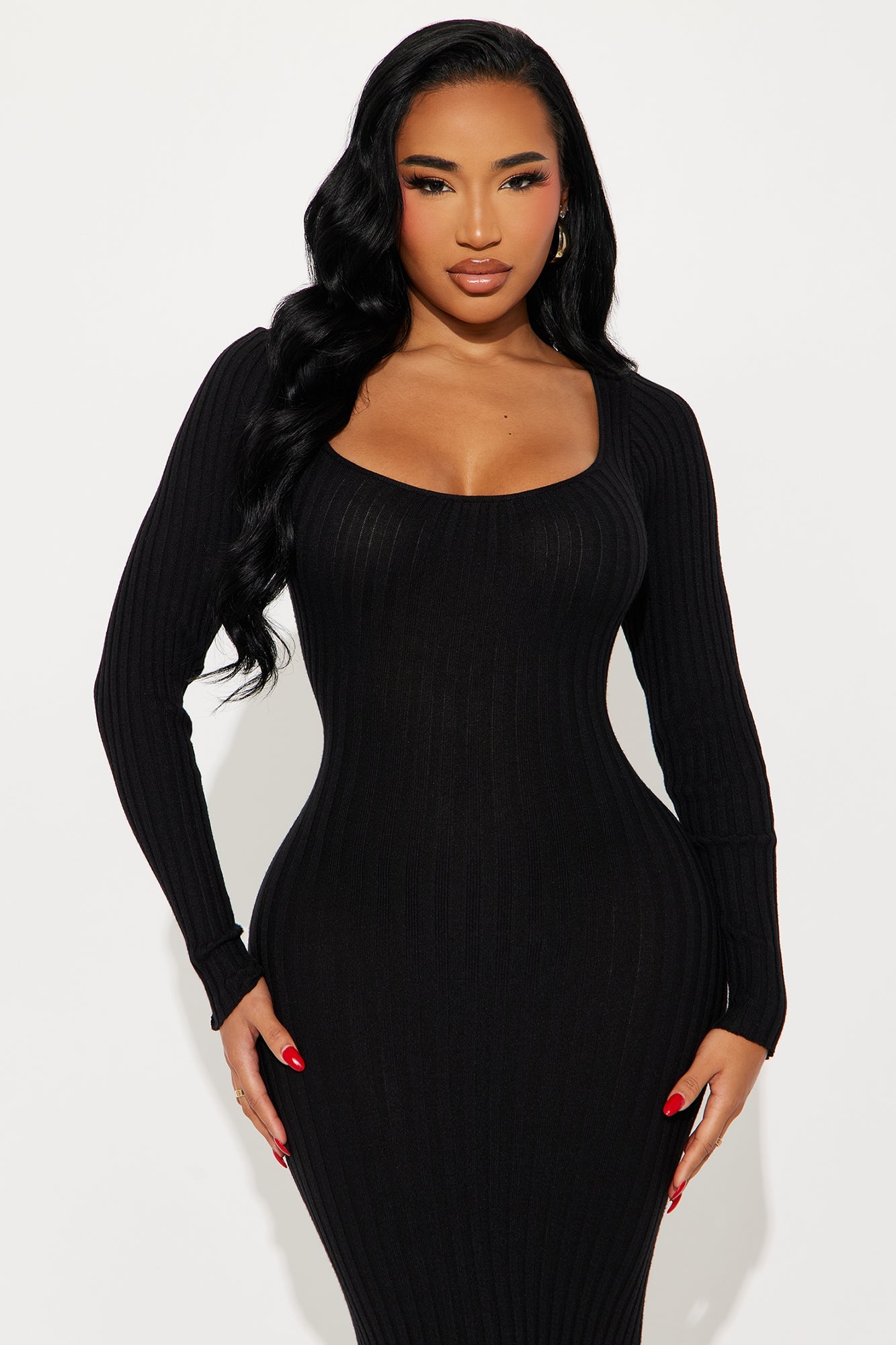 Kaylie Scoop Neck Sweater Maxi Dress - Black