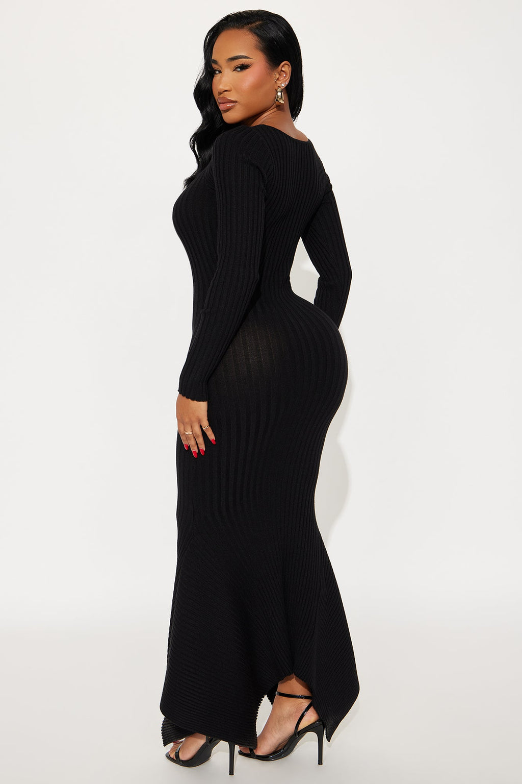 Kaylie Scoop Neck Sweater Maxi Dress - Black