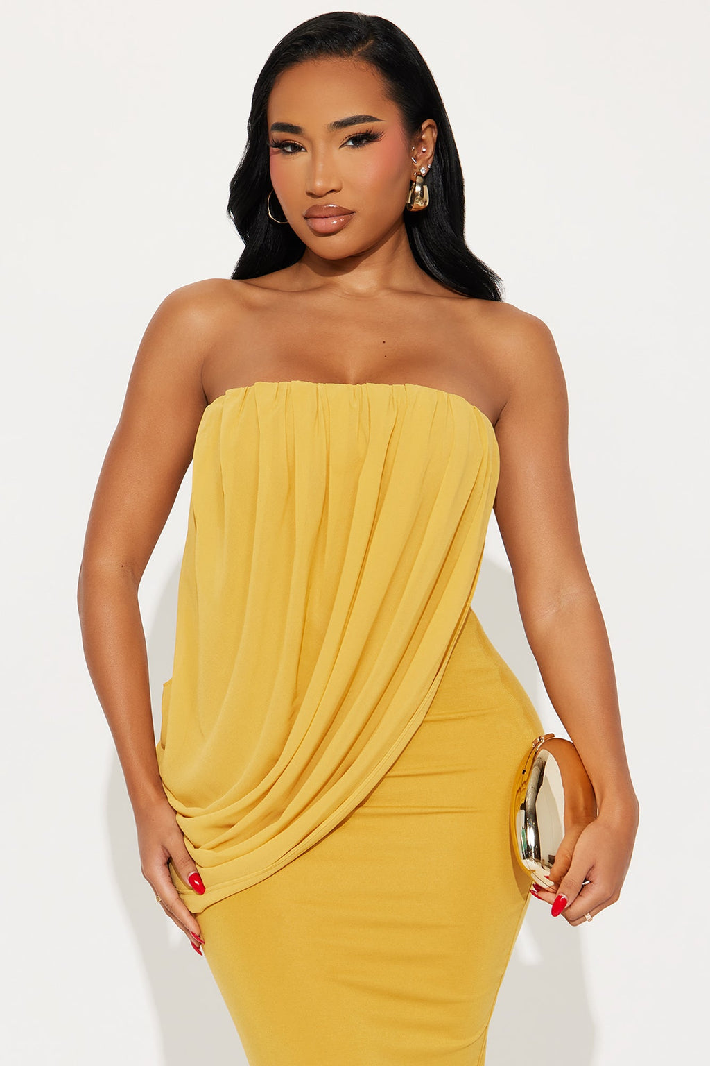Morle Draped Maxi Gown - Mustard