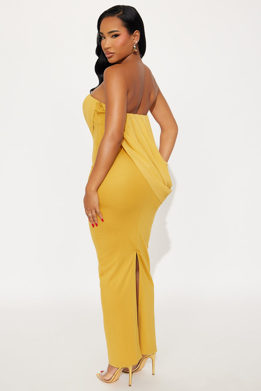 Morle Draped Maxi Gown - Mustard