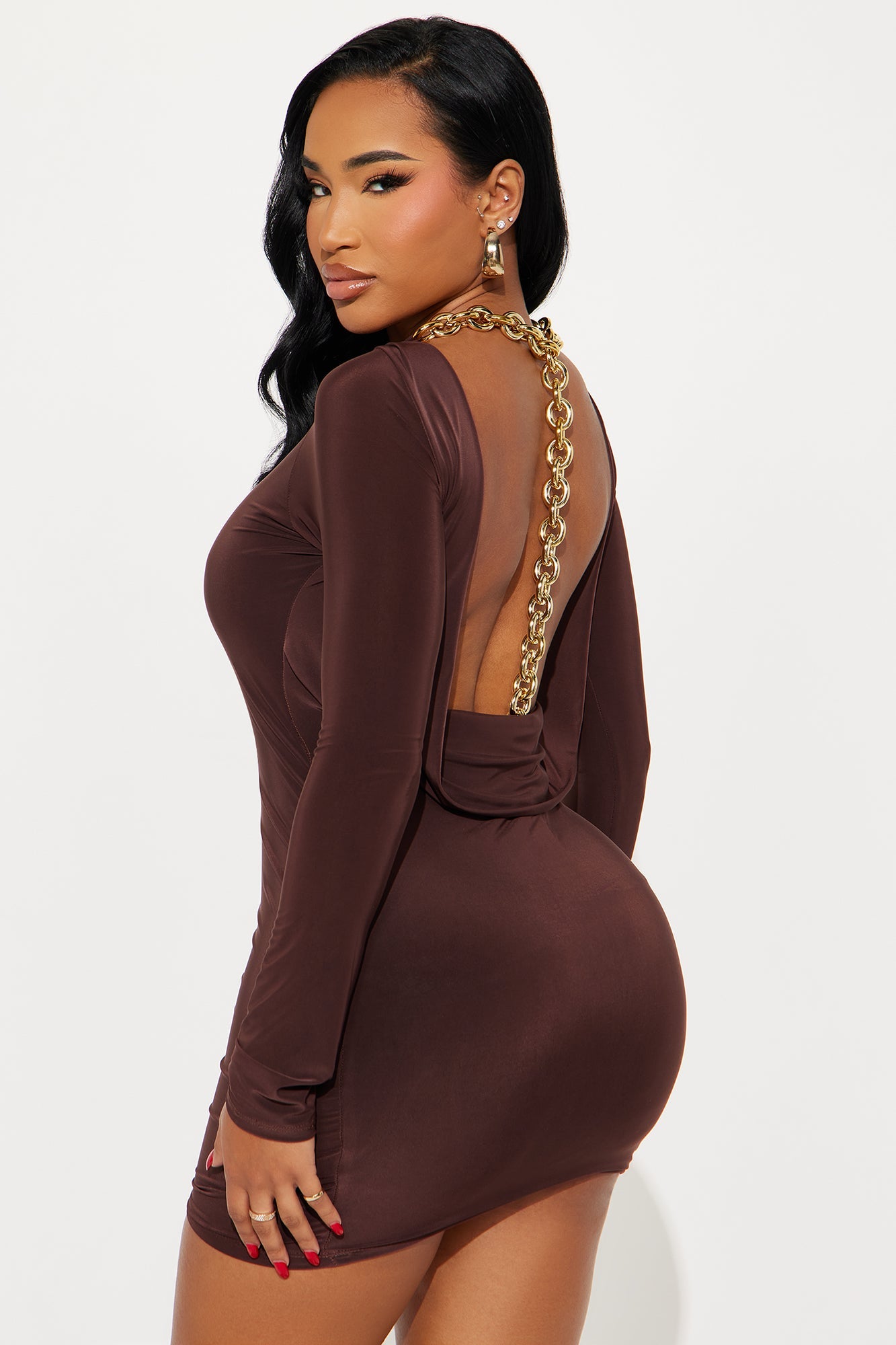Chained Up Backless Mini Dress - Chocolate