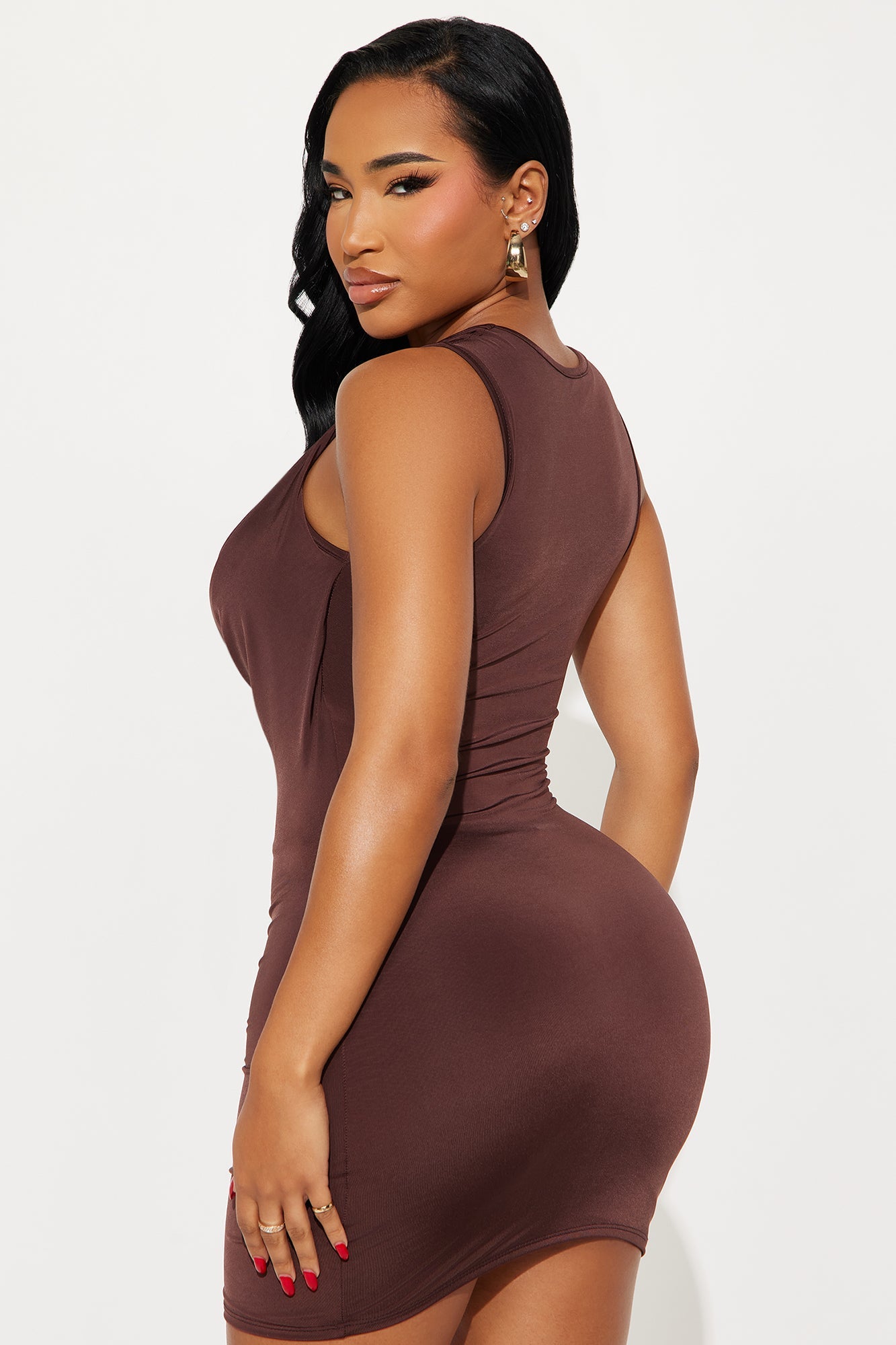 Hannah Cowl Hardware Mini Dress - Brown