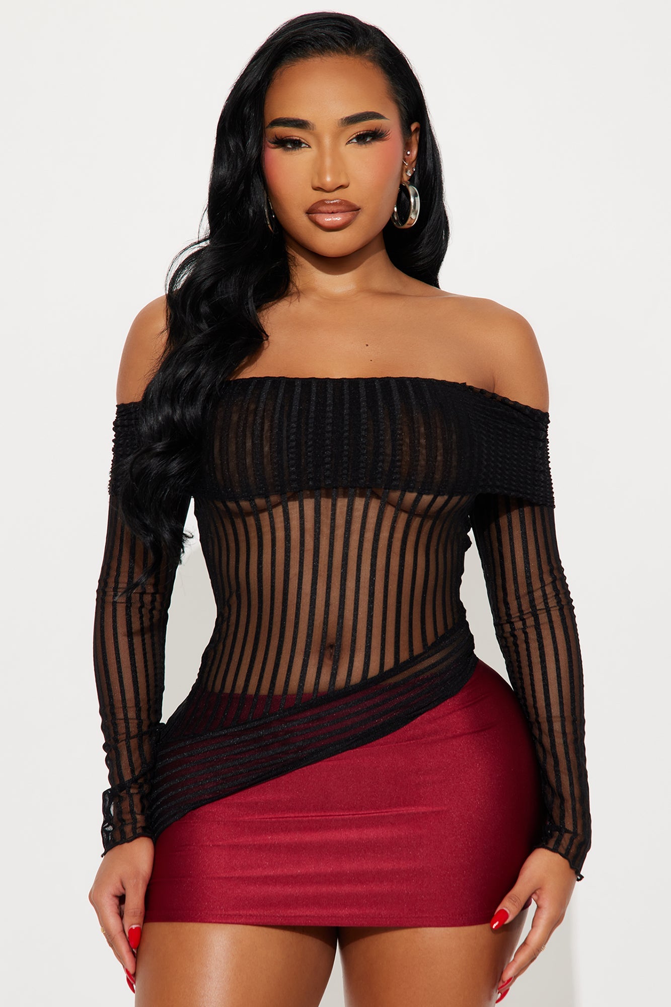 Addison Mesh Off Shoulder Top - Black