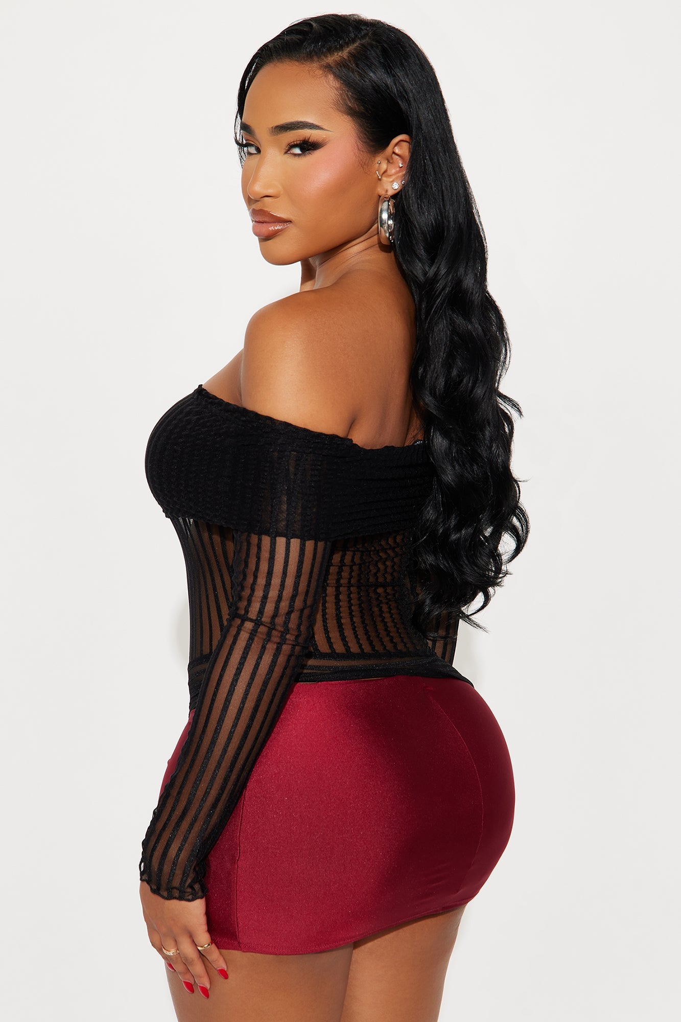 Addison Mesh Off Shoulder Top - Black
