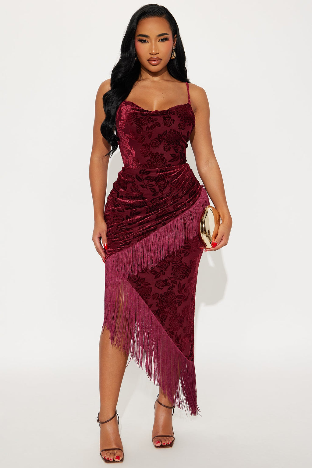 Astrid Fringed Wrap Mini Dress - Wine