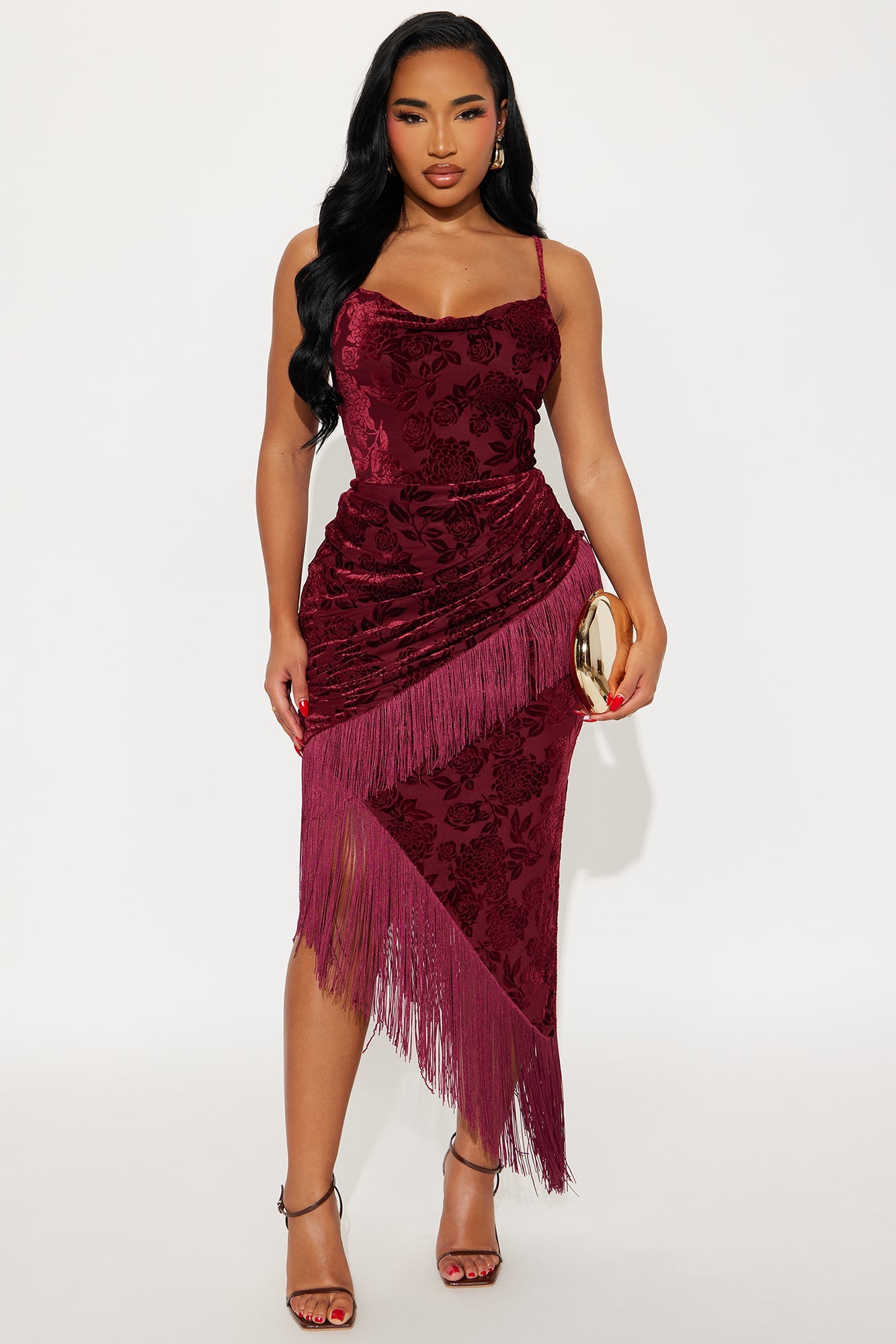 Astrid Fringed Wrap Mini Dress - Wine