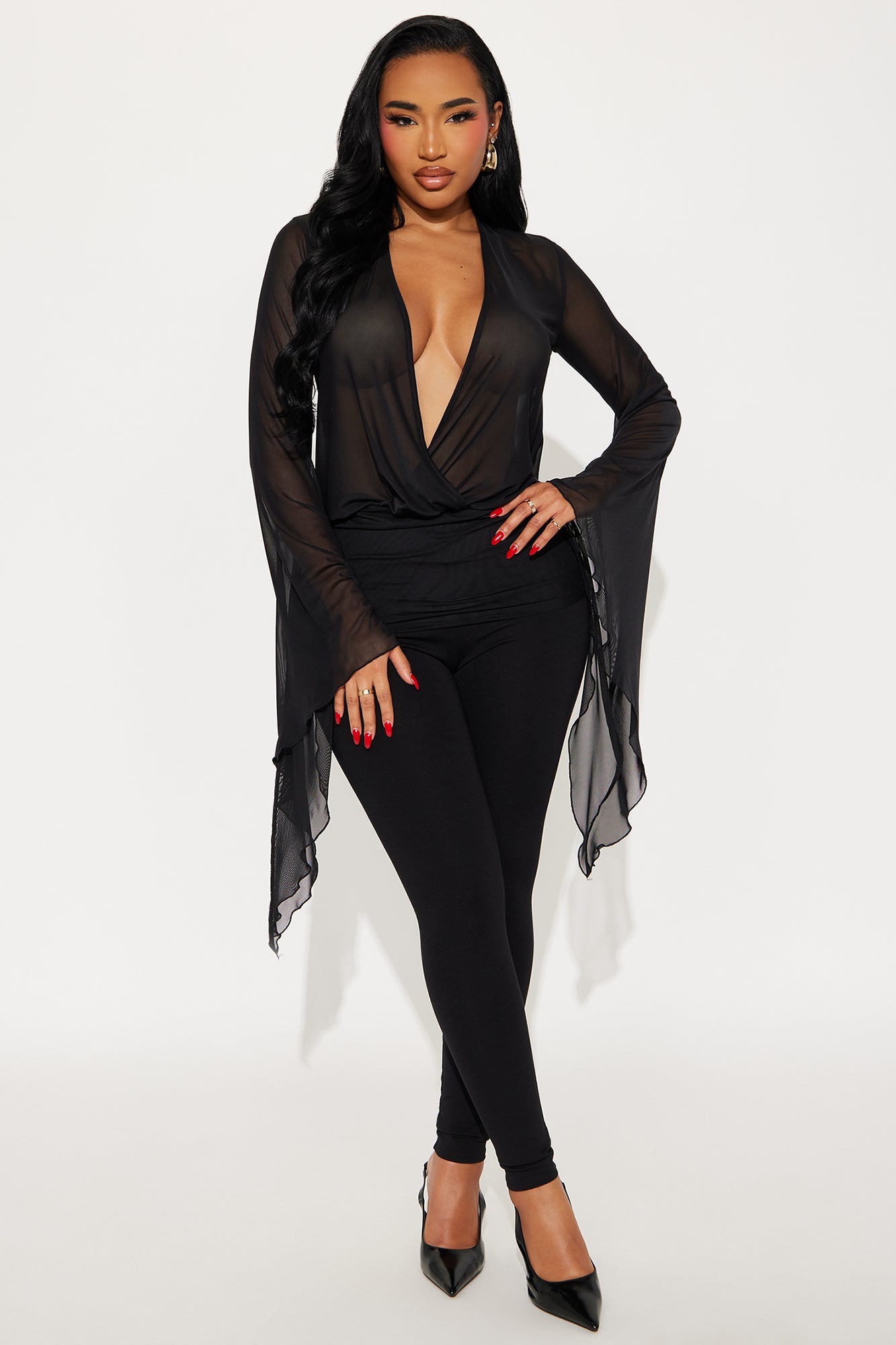 Darling Long Sleeve Mesh Top - Black