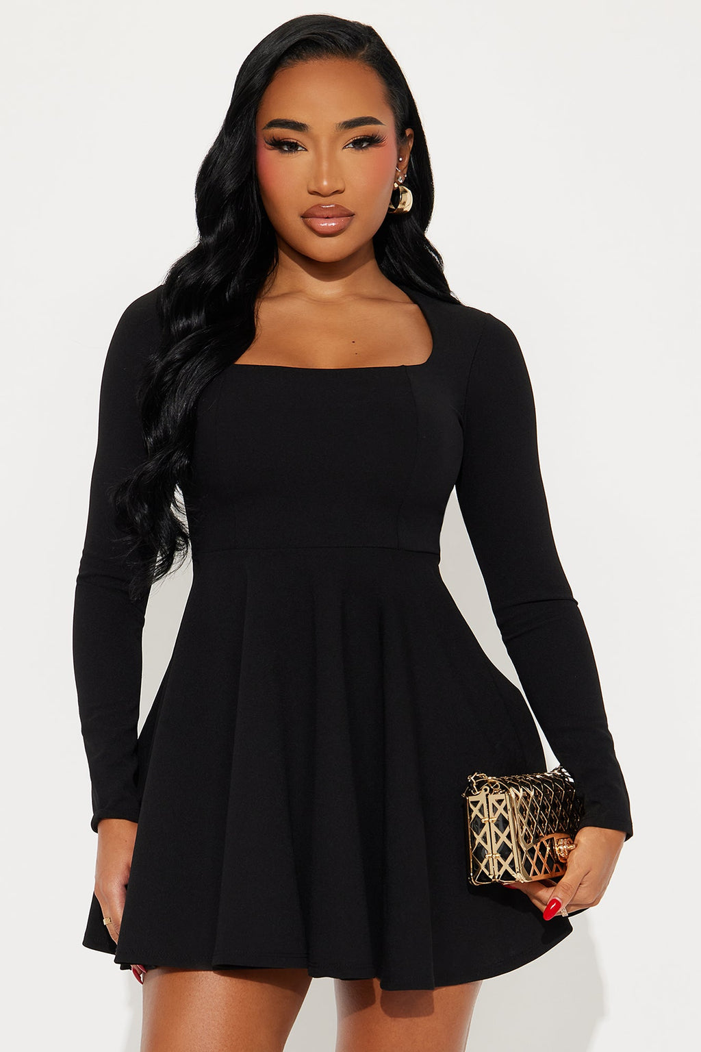Alena Long Sleeve Mini Dress - Black