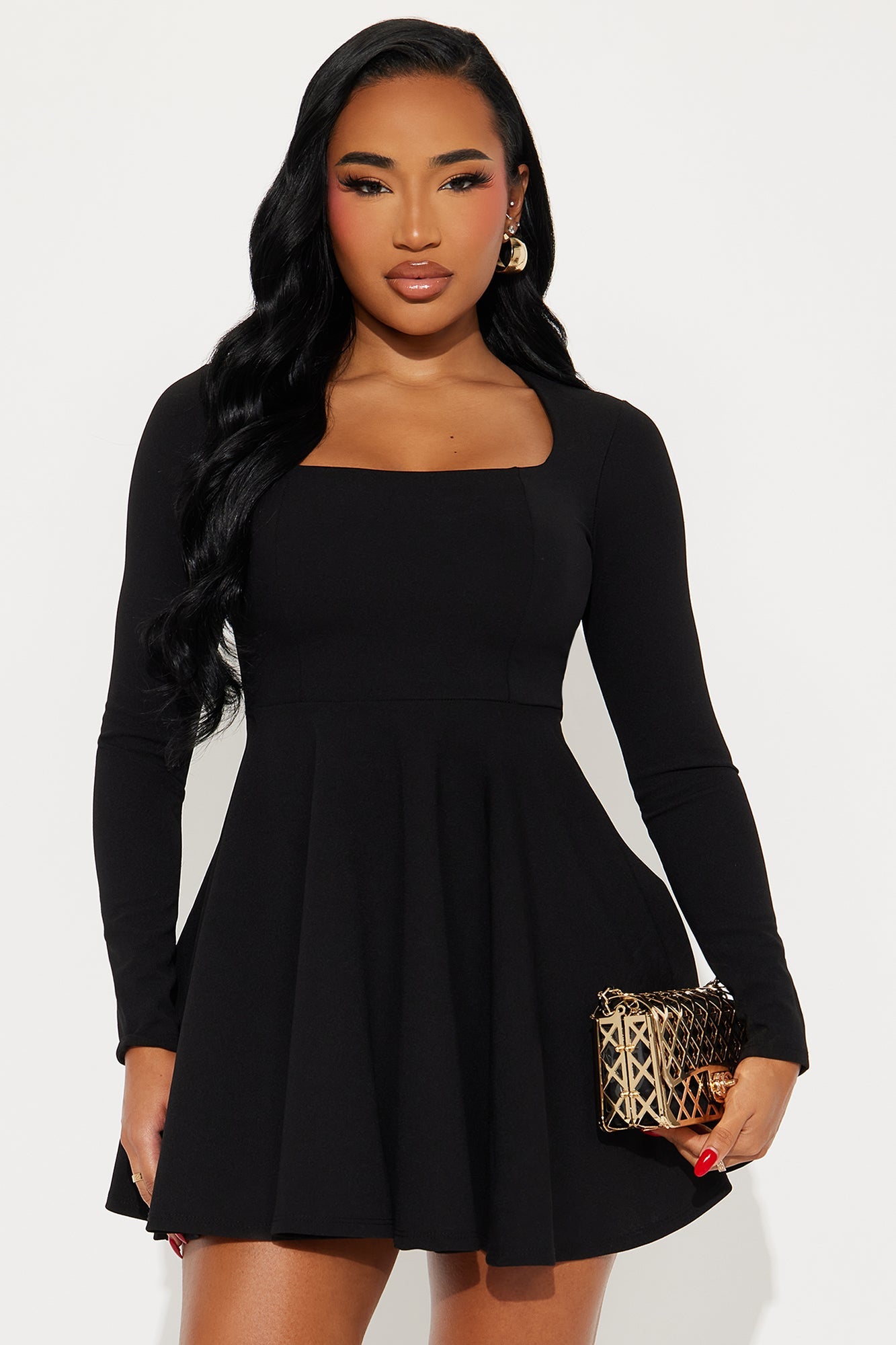 Alena Long Sleeve Mini Dress - Black