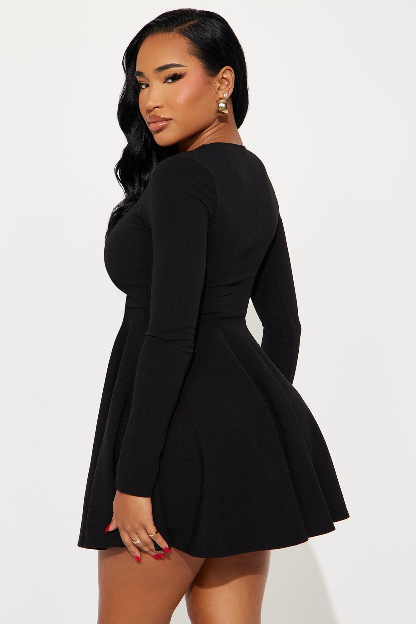 Alena Long Sleeve Mini Dress - Black