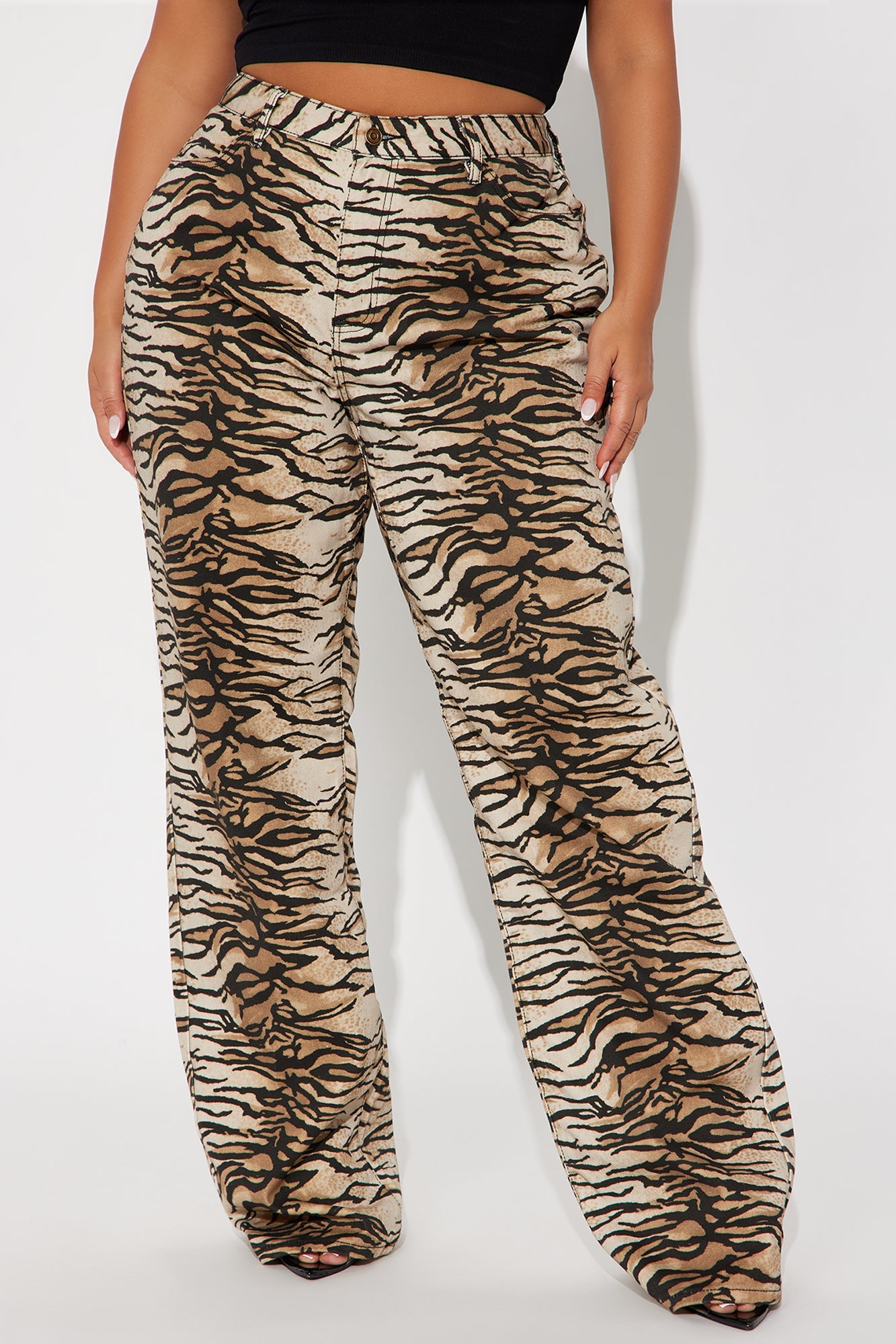 Tall Fierce And Feisty Printed Wide Leg Jeans - Brown/combo