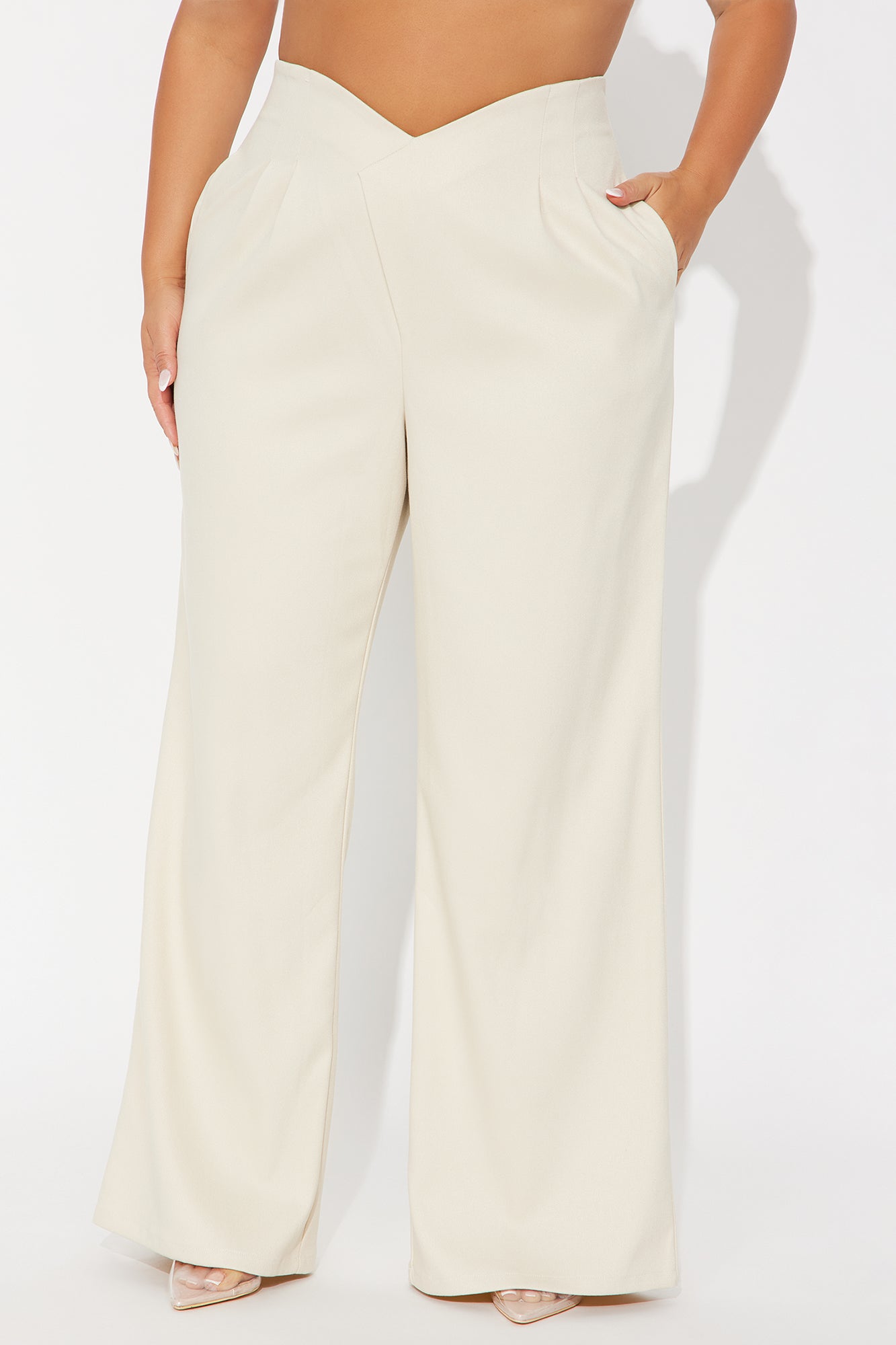 Hailey V Front Wide Leg Trouser 33″ - Cream