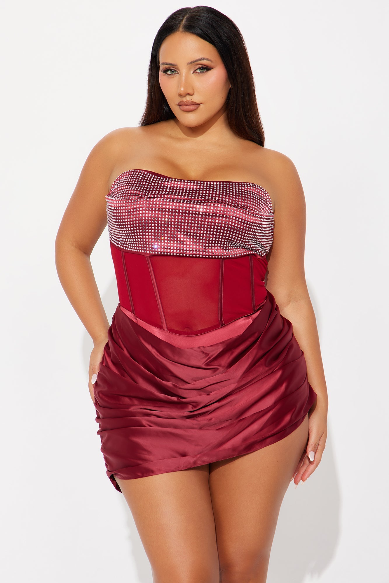 Alaia Satin Corset Mini Dress - Wine