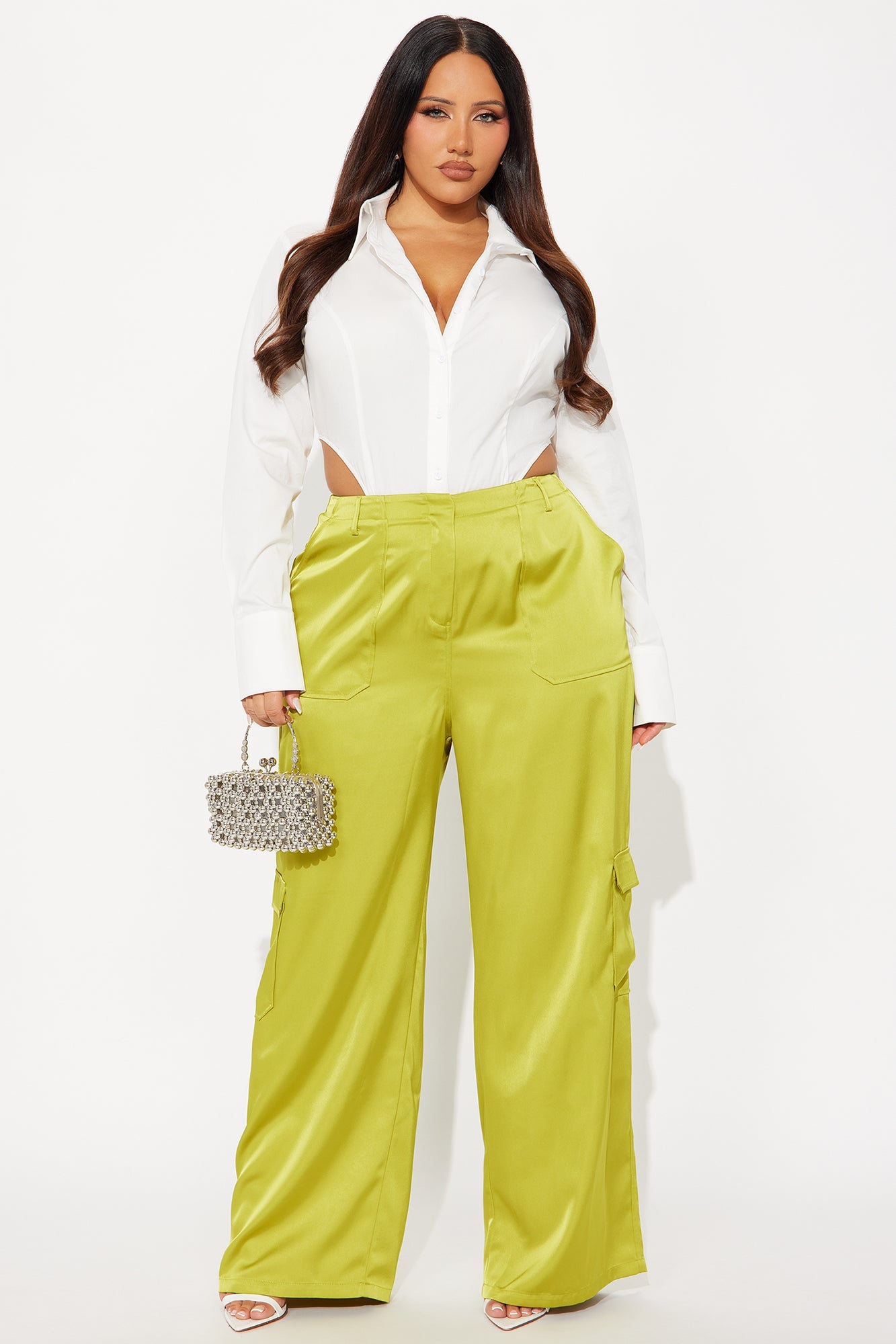 Pretty Girl Walk Satin Cargo Pant - Chartreuse