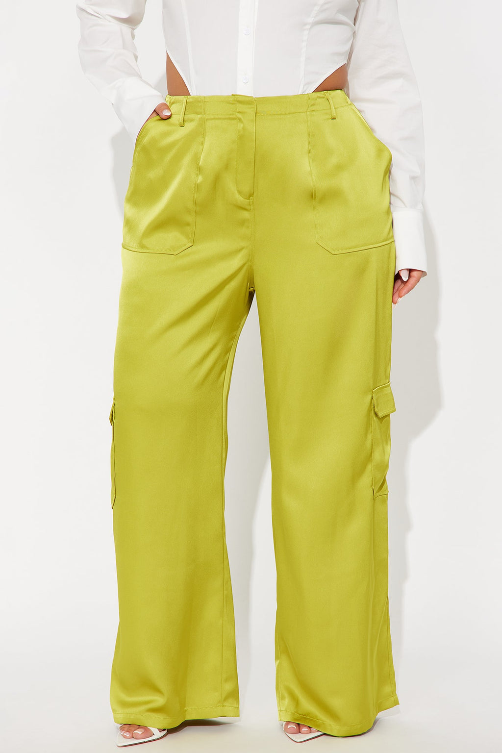 Pretty Girl Walk Satin Cargo Pant - Chartreuse