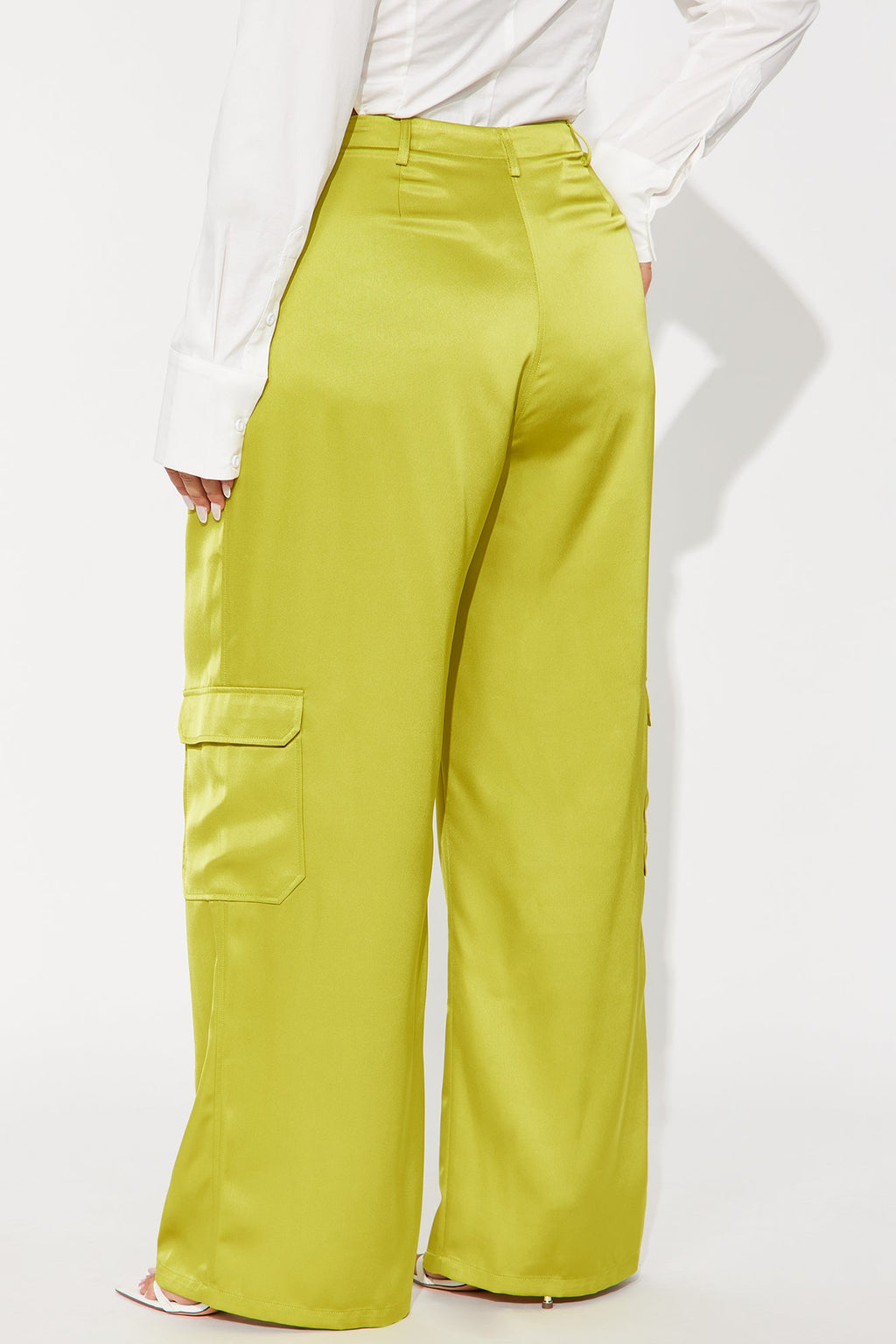 Pretty Girl Walk Satin Cargo Pant - Chartreuse