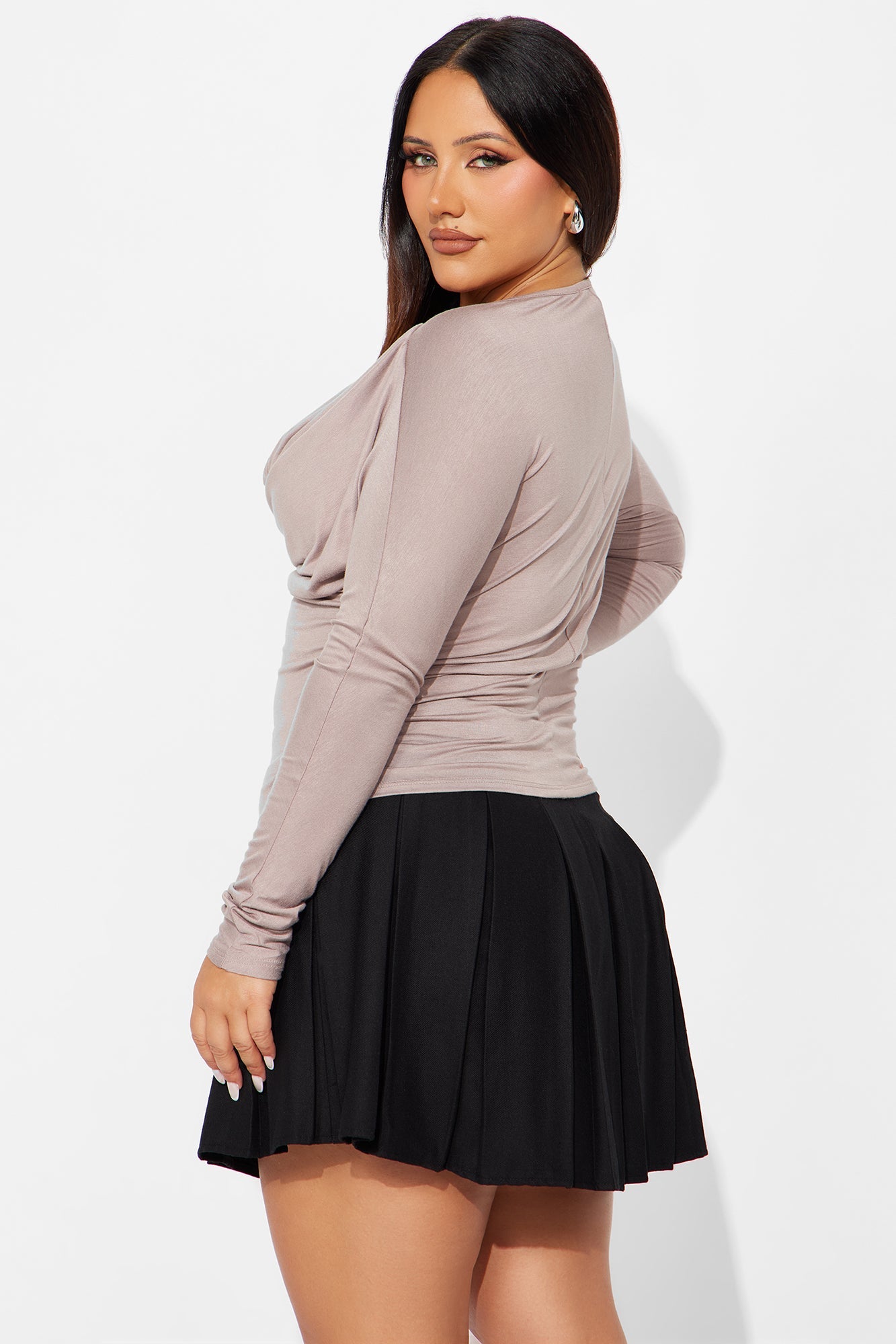 Yesenia Ruched Cowl Neck Top - Mocha