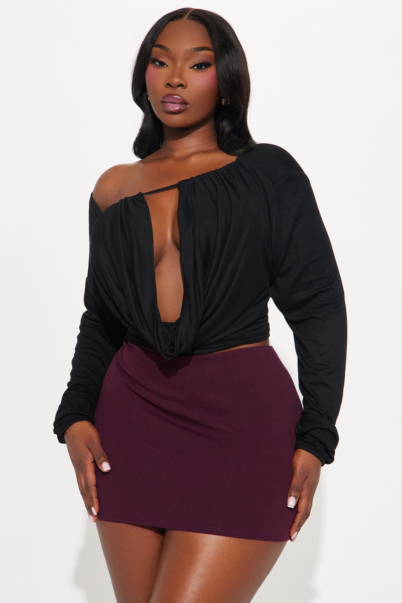 Chain Reaction Draped Off Shoulder Top - Black