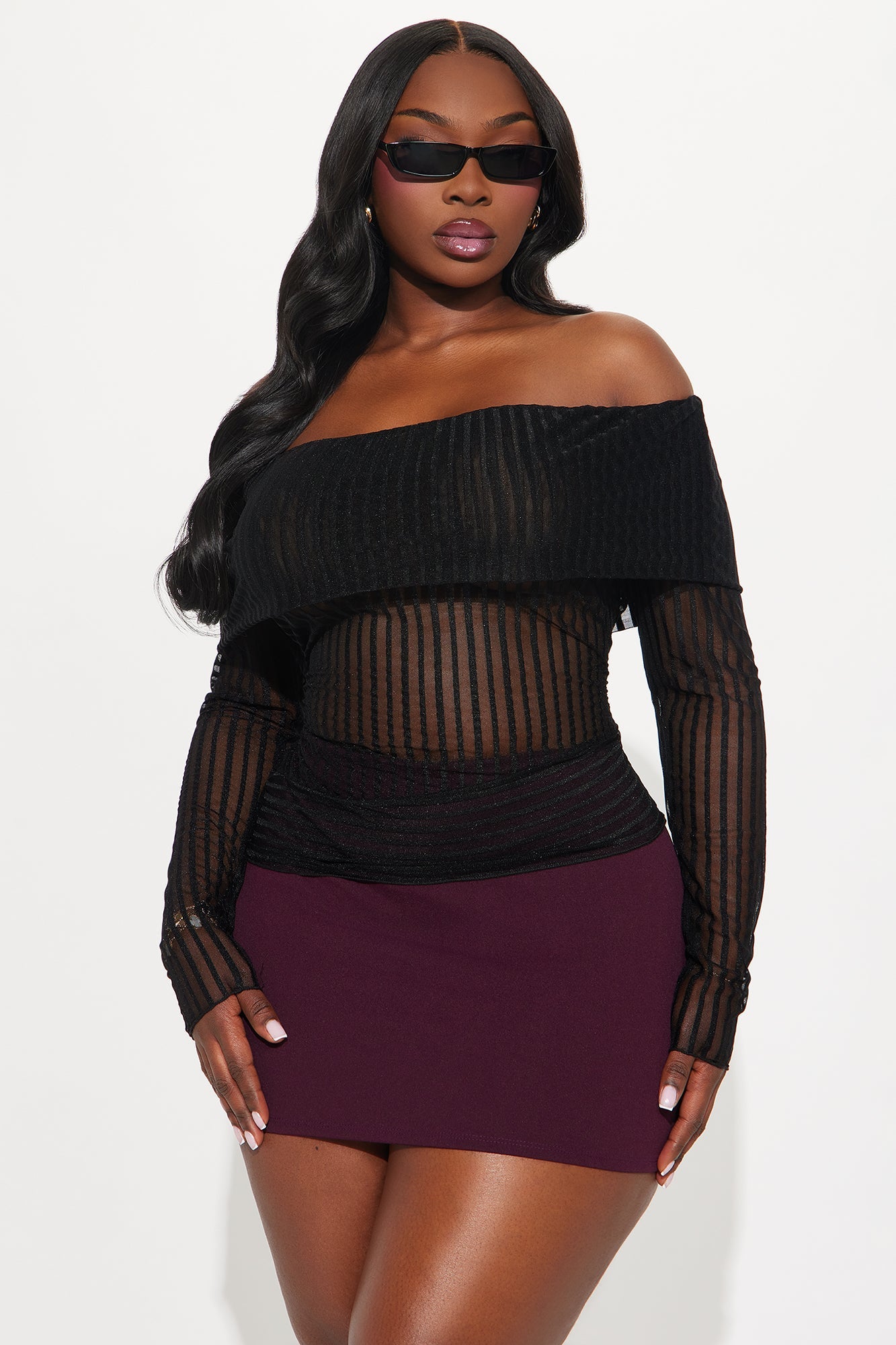 Addison Mesh Off Shoulder Top - Black