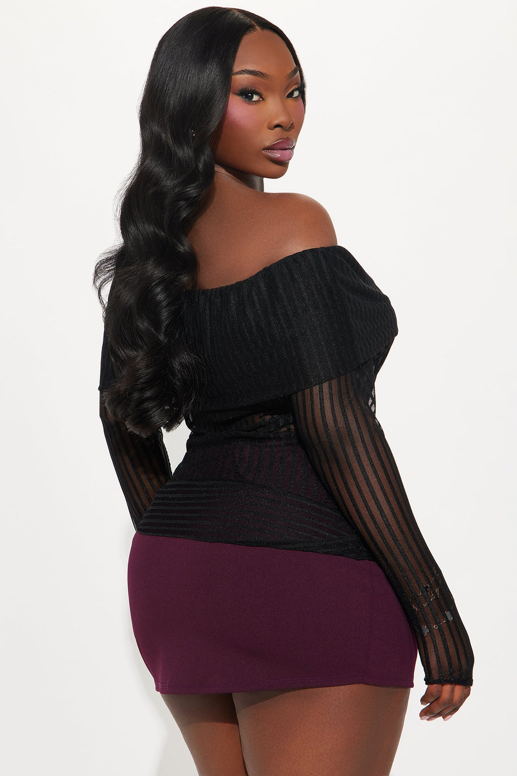 Addison Mesh Off Shoulder Top - Black