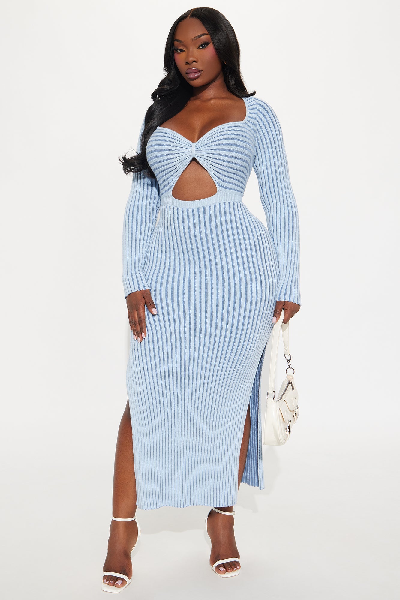 Nora Knit Long Sleeve Maxi Dress - Light Blue