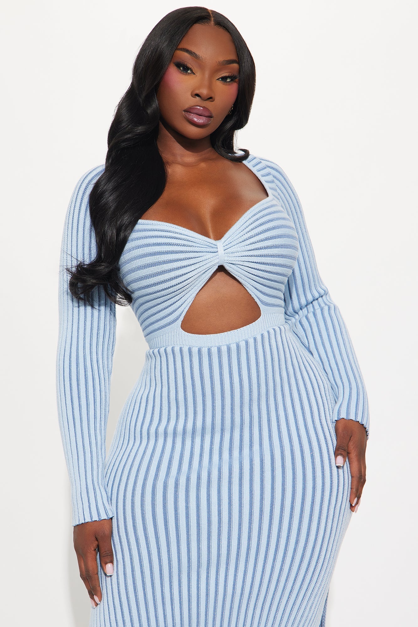 Nora Knit Long Sleeve Maxi Dress - Light Blue