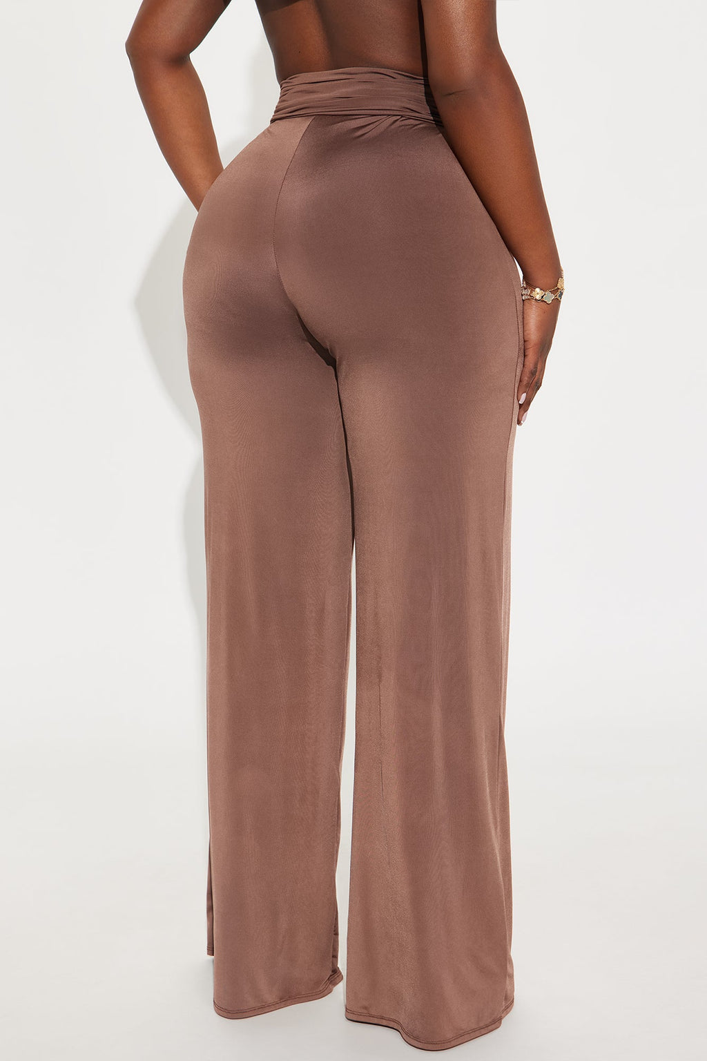 Spoiled Diva Low Rise Wide Leg Ruched Pant 33 - Chocolate