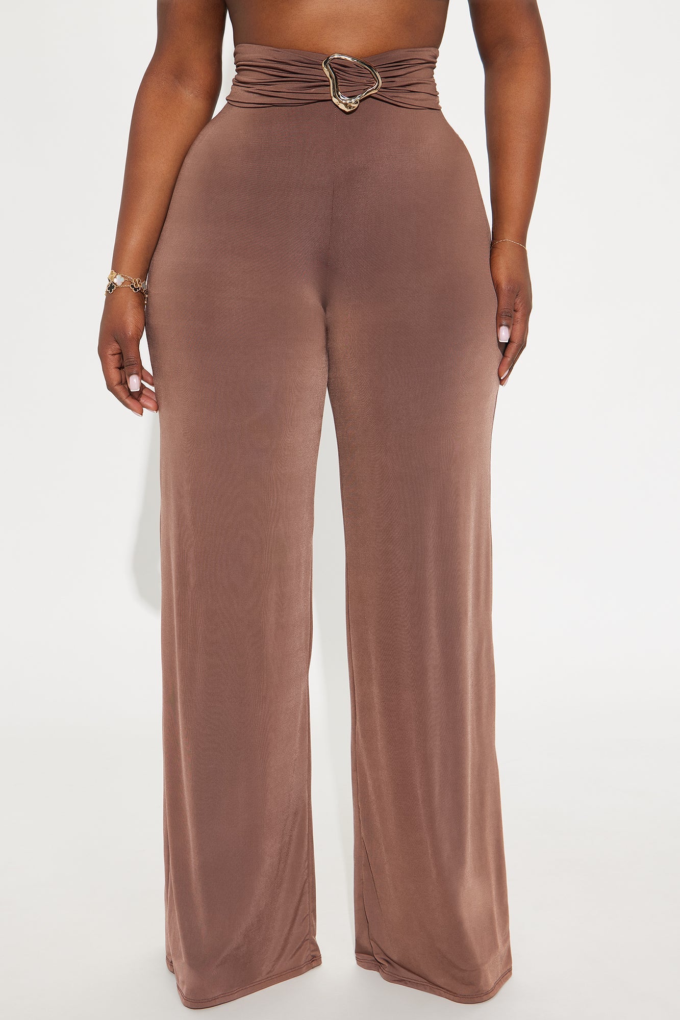 Spoiled Diva Low Rise Wide Leg Ruched Pant 33 - Chocolate