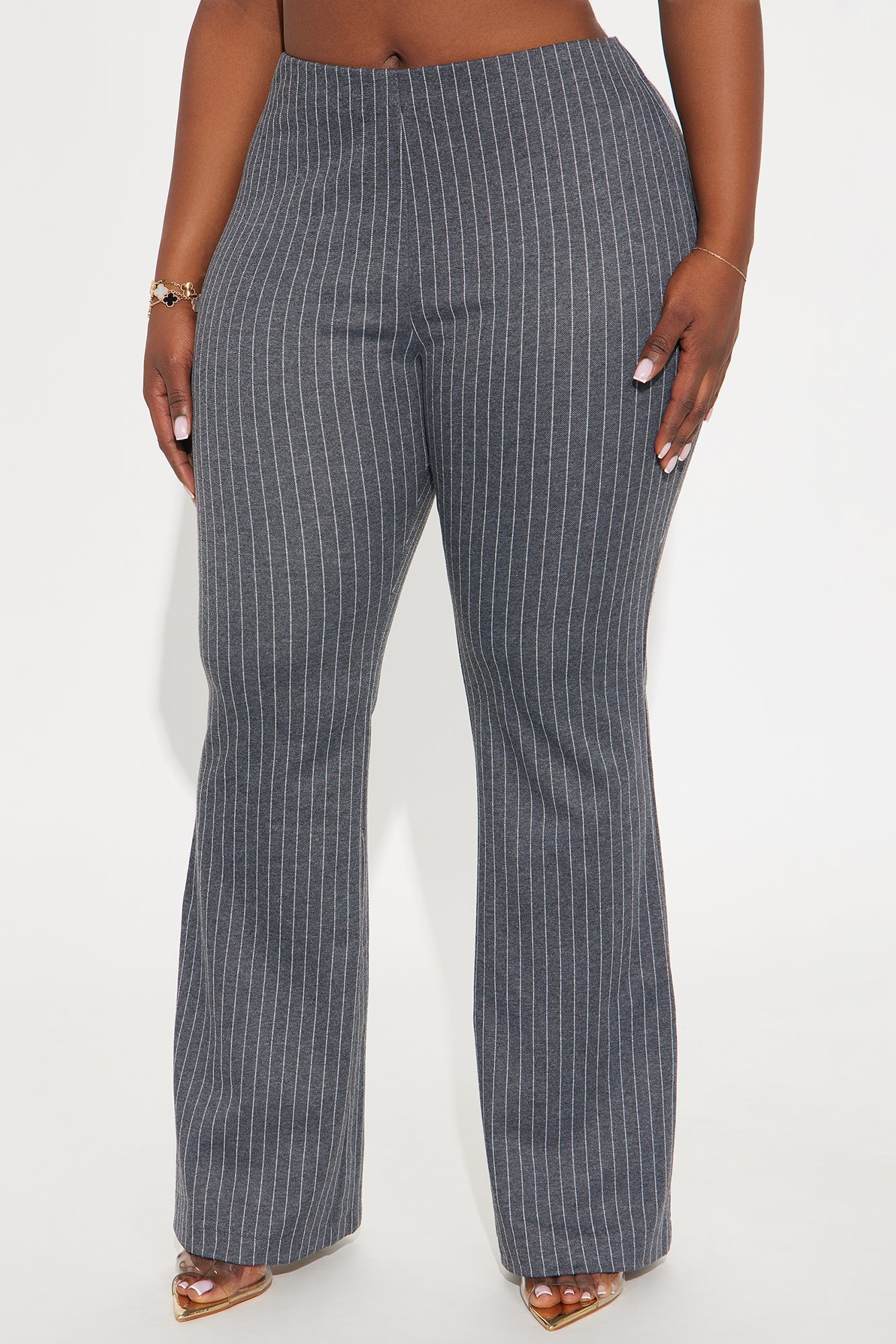 Booked And Busy Pinstripe Ponte Flare Pant 33 - Charcoal/combo