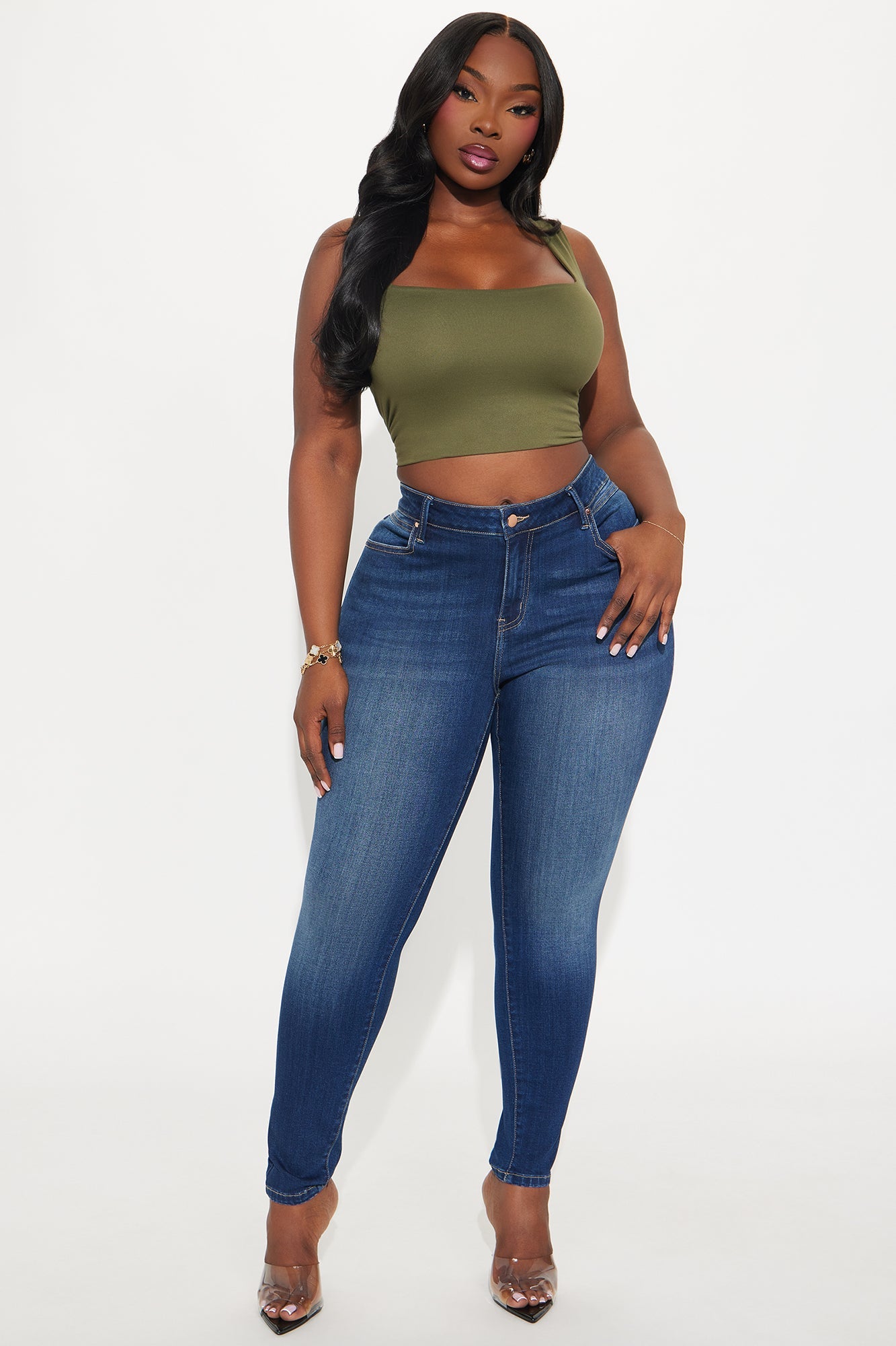 Do My Best Premium Low Waist Skinny Jeans - Dark Wash