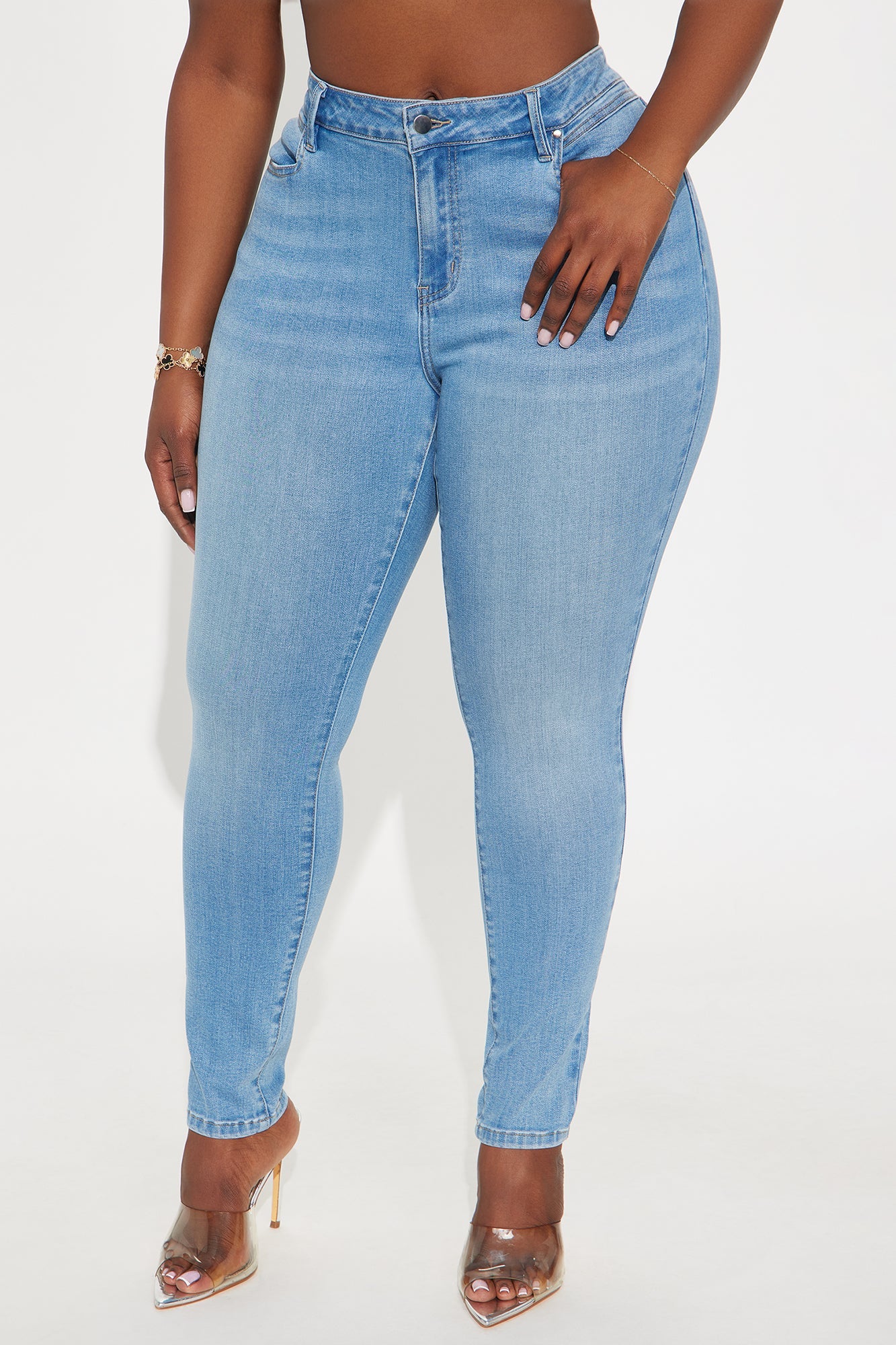 Do My Best Premium Low Waist Skinny Jeans - Light Wash